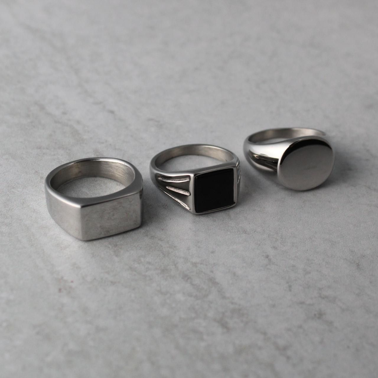 Jewelry x Vintage Silver Rings Set - Rectangle Signet, Onyx Stone, Oval Signet, Men's