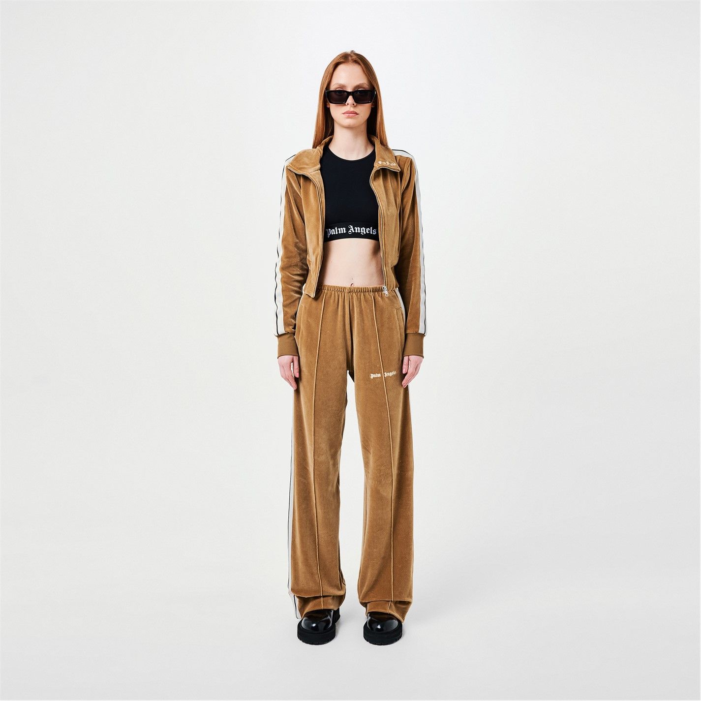Palm Angels o1g2r1mq0325 Velvet Loose Track Pant in Brown & White Size 29" - 4 Thumbnail