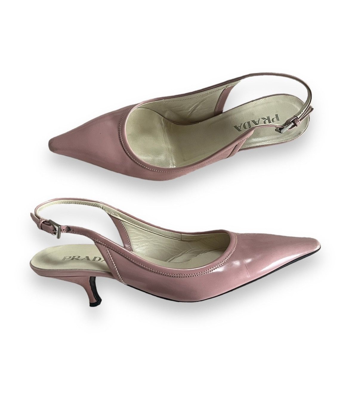vintage baby pink prada pointed-toe kitten heels