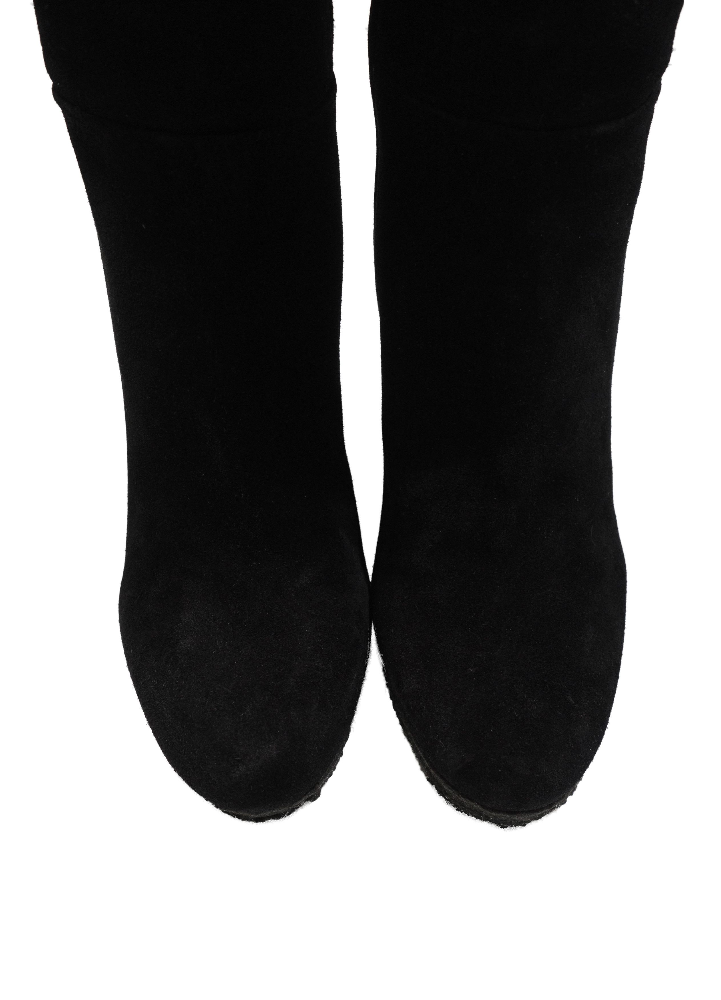 Prada 00s Suede Metal Logo Knee High Side Zip Boots Block Heel Size US 7.5 / IT 37.5 - 4 Thumbnail