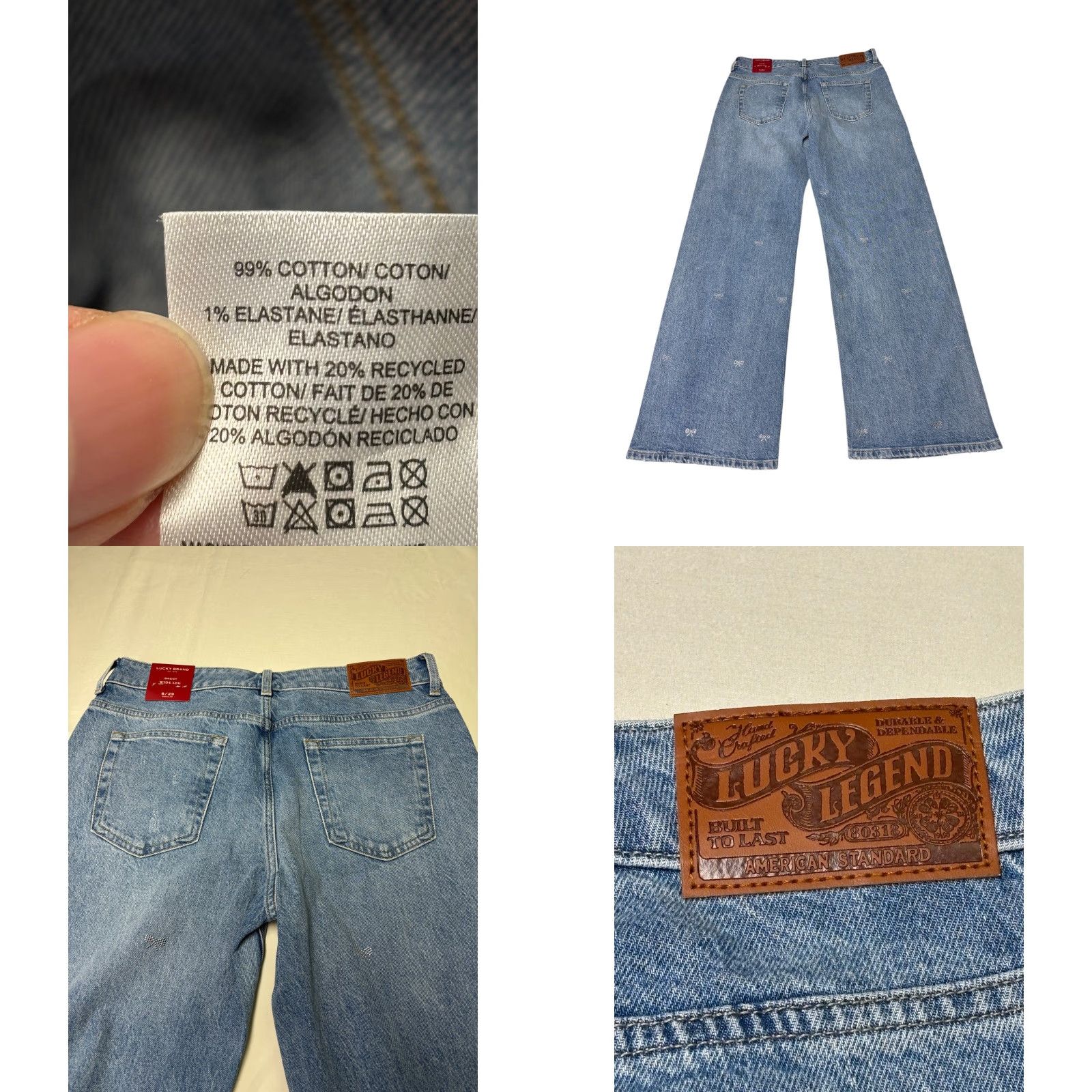 Lucky Brand NWT Lucky Brand Lucky Legend Baggy Wide-Leg Jeans Blue 29 32W 31Inseam Embroidered Bow 5-Pocket Denim Jeans Womens behouden Size 29" - 8 Thumbnail