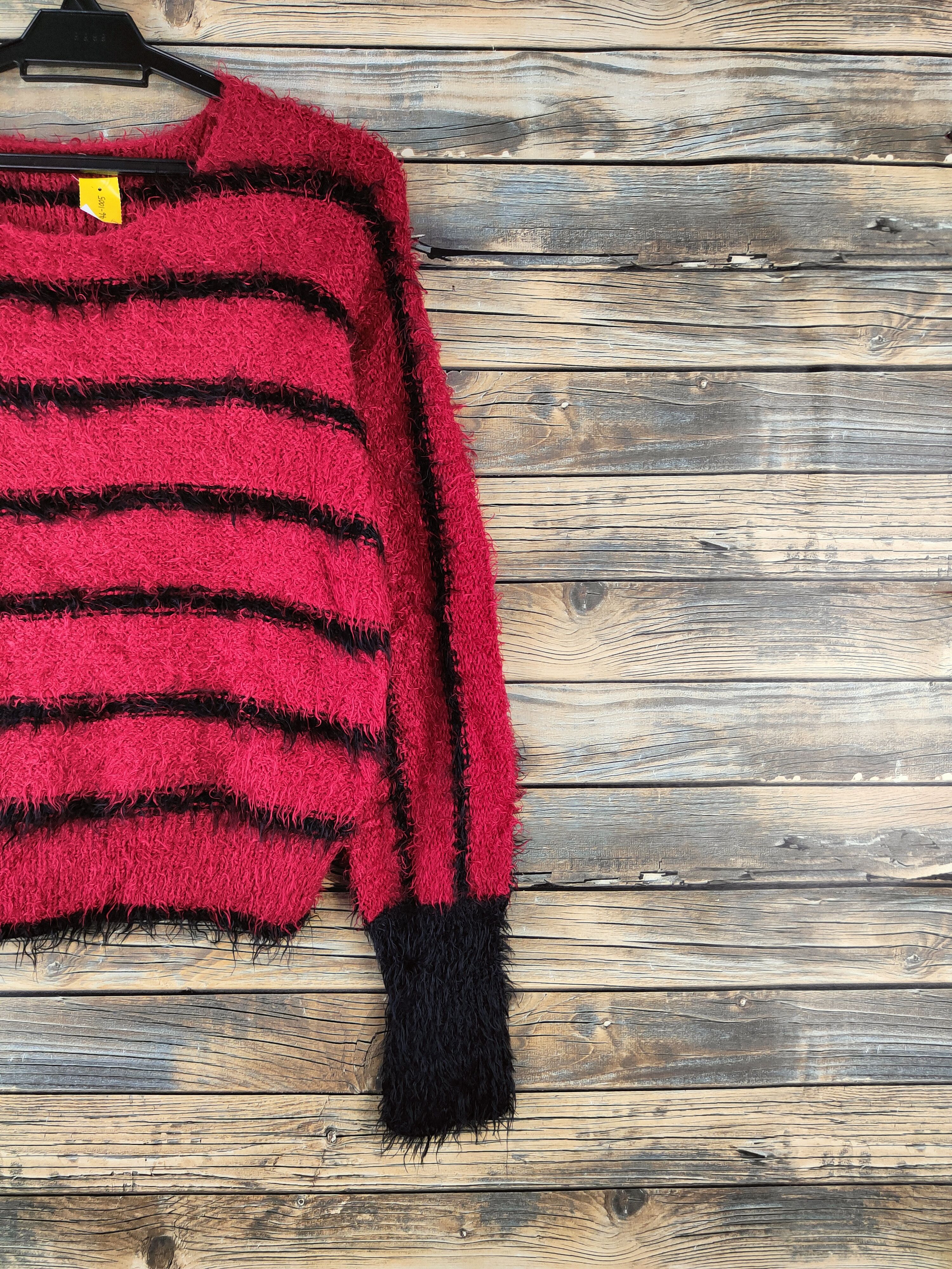 Japanese Brand DL Real X Red Black shaggy Fur Mohair Knitwear #46-1005 Size M / US 6-8 / IT 42-44 - 5 Thumbnail