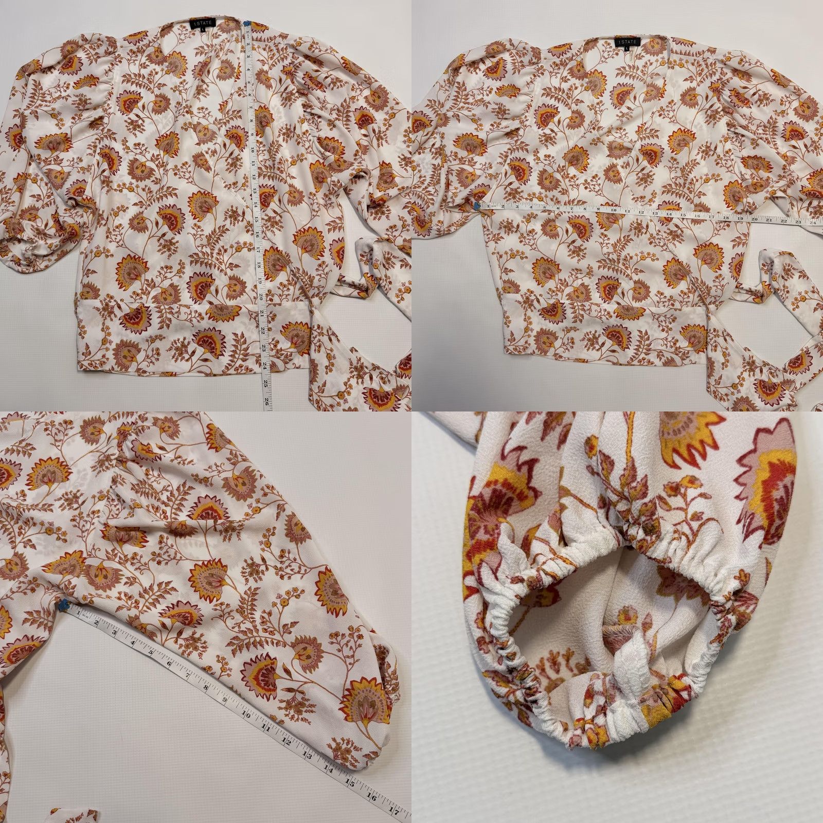 Vintage 1. STATE Blouse Womens Large White Floral Wrap Tie Waist V Neck 3/4 Sleeve Top Size L / US 10 / IT 46 - 8 Thumbnail