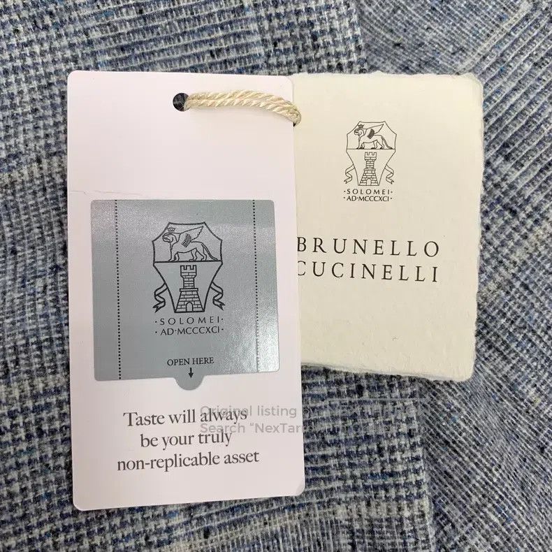 Brunello Cucinelli Brunello Cucinelli Light blue checkered silk collar single Size M / US 6-8 / IT 42-44 - 6 Thumbnail