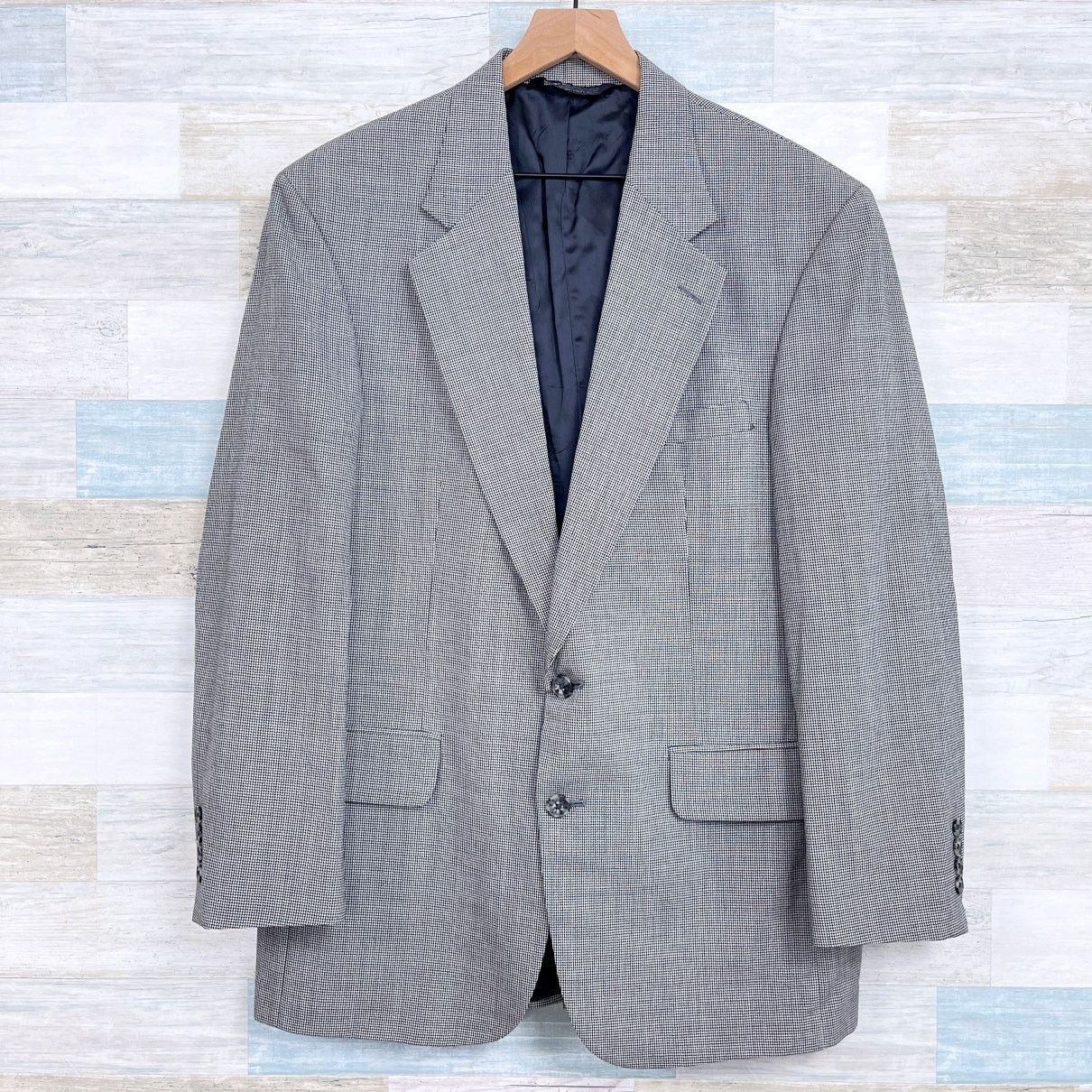 Lands End Worsted Wool Houndstooth Sport Coat Gray 40R