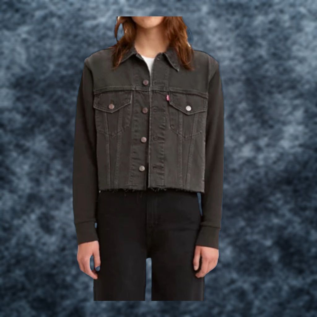 Levi's Women's XL Crop Trucker Jacket Black Denim Casual Spring