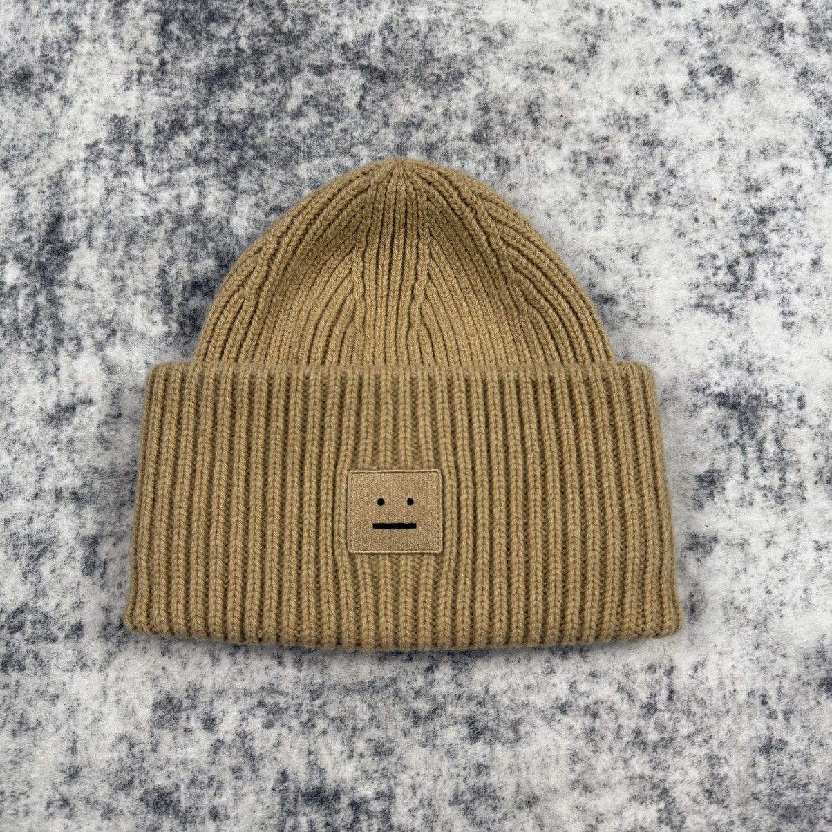Acne Studios Acne Studios Face Patch Ribbed Beanie Camel Size ONE SIZE - 1 Thumbnail