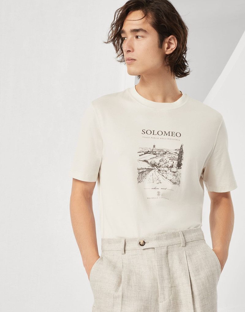 Brunello Cucinelli o1la1rc1a0326 Cotton Jersey Solomeo T-Shirt in Ivory Size US XL / EU 56 / 4 - 4 Thumbnail