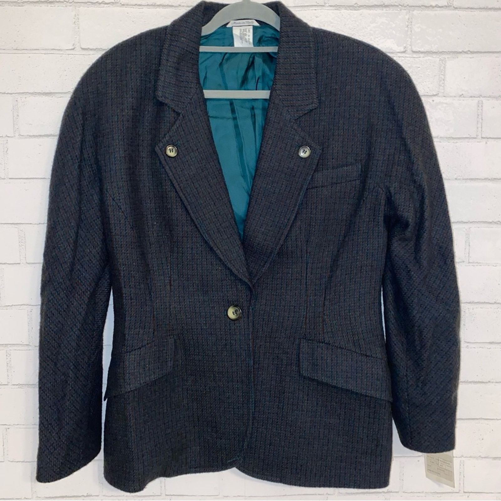 Missoni New MISSONI Italy Green + Brown Houndstooth Wool Blazer US12 Size XL / US 12-14 / IT 48-50 - 5 Thumbnail