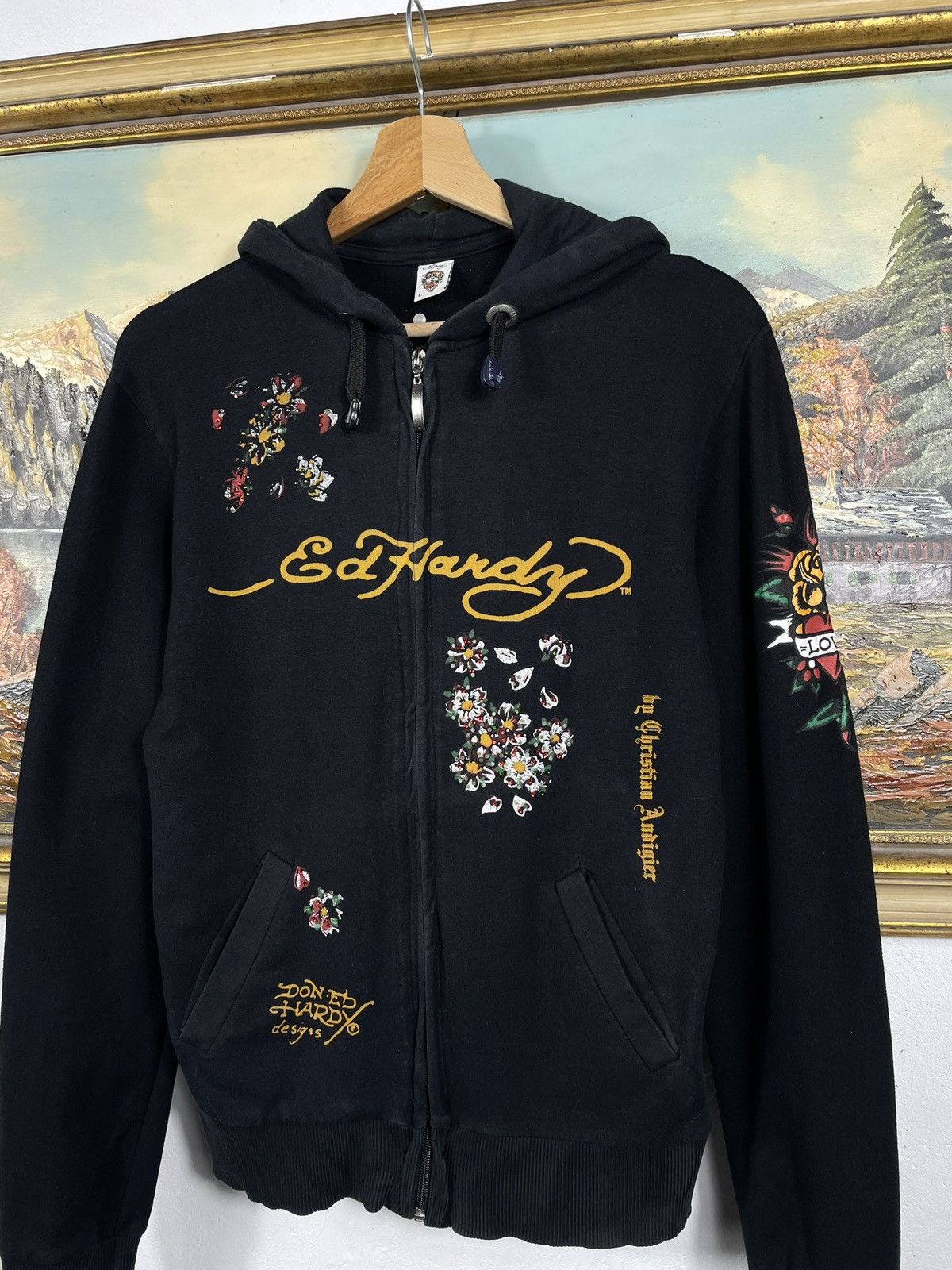 Christian Audigier × Ed Hardy × Vintage Ed Hardy Retro 00s Hoodie With Crystals Affliction Grunge Size US S / EU 44-46 / 1 - 5 Thumbnail