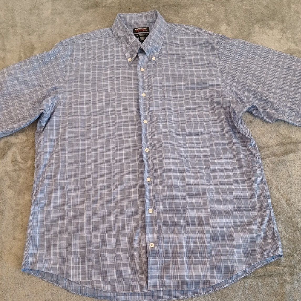 Vintage Kirkland Signature Shirt Mens 17.5 Blue Plaid Long Sleeve Button-Down Collar Shirt Mens Regular Blue Plaid Button-Up 1700s? Size US XXL / EU 58 / 5 - 4 Thumbnail