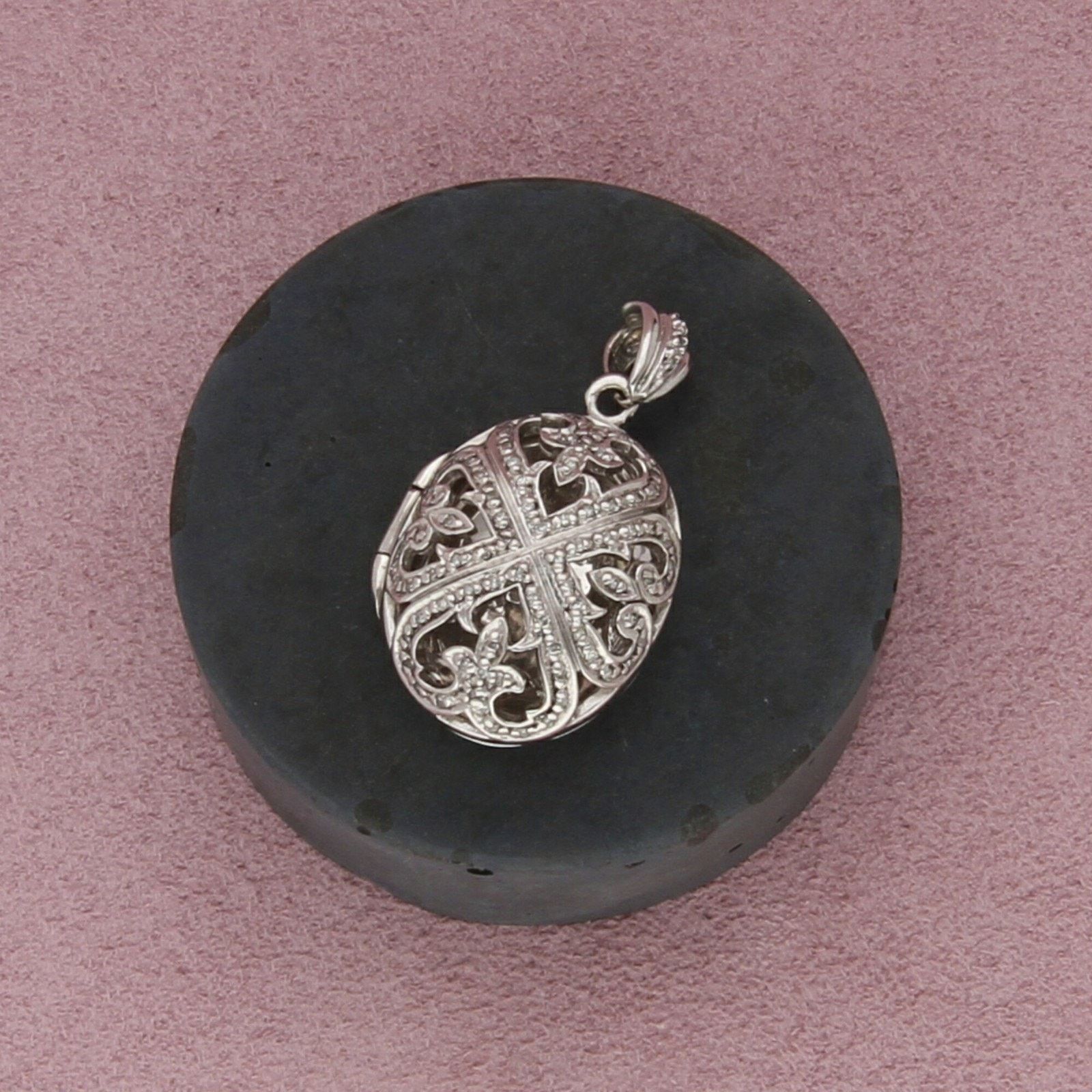Sterling Silver sterling silver diamond accent scroll locket (opens) pendant Size ONE SIZE - 1 Thumbnail