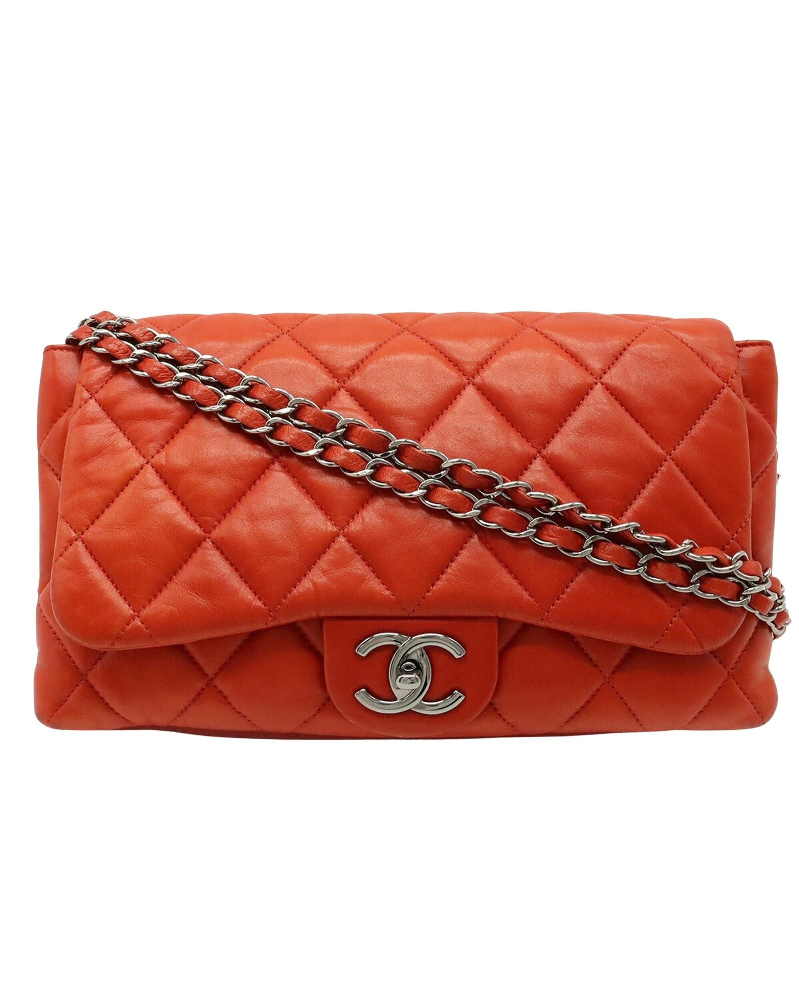 image of Classic And Sophisticated Chanel Matelasse Shoulder Bag in Orange, Women's