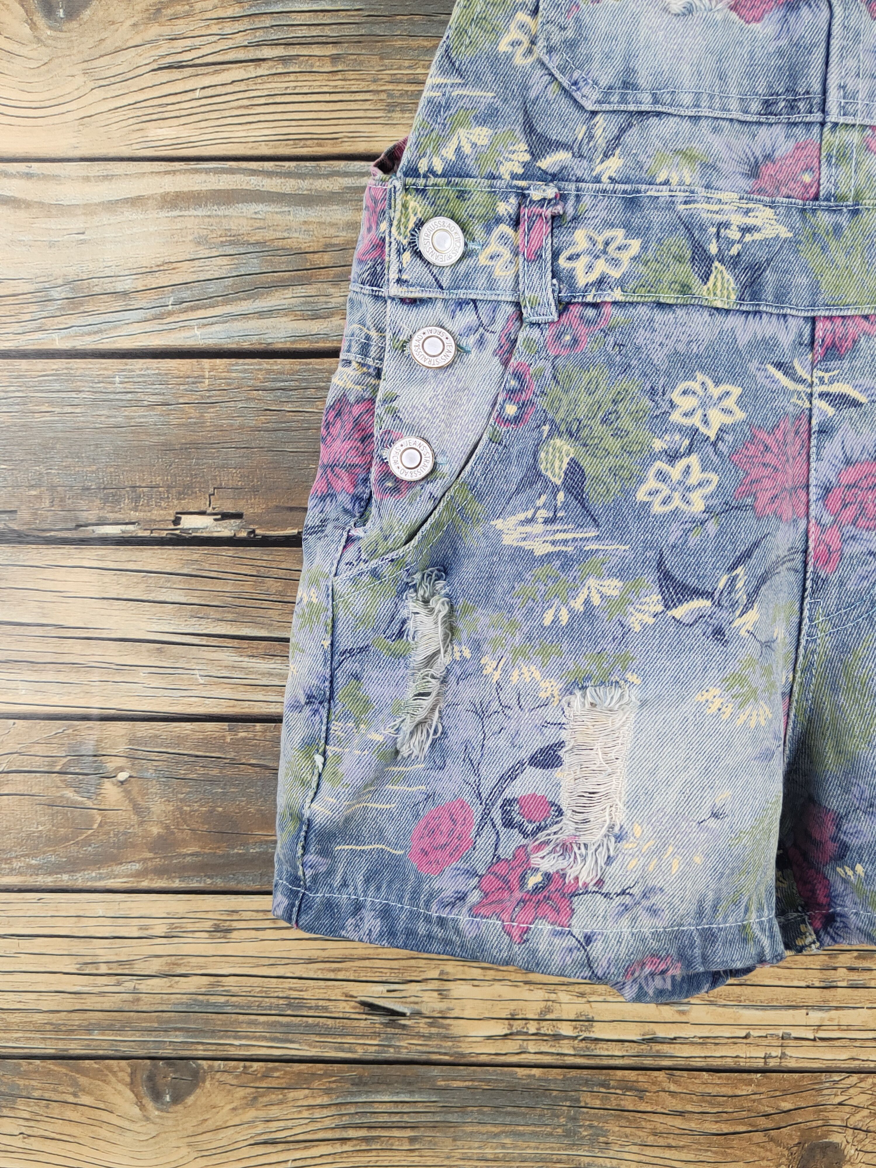 Other Japanese Brand Blue Pink Flowers Denim Shortall Jumpsuits Size 28" / US 6 / IT 42 - 6 Thumbnail