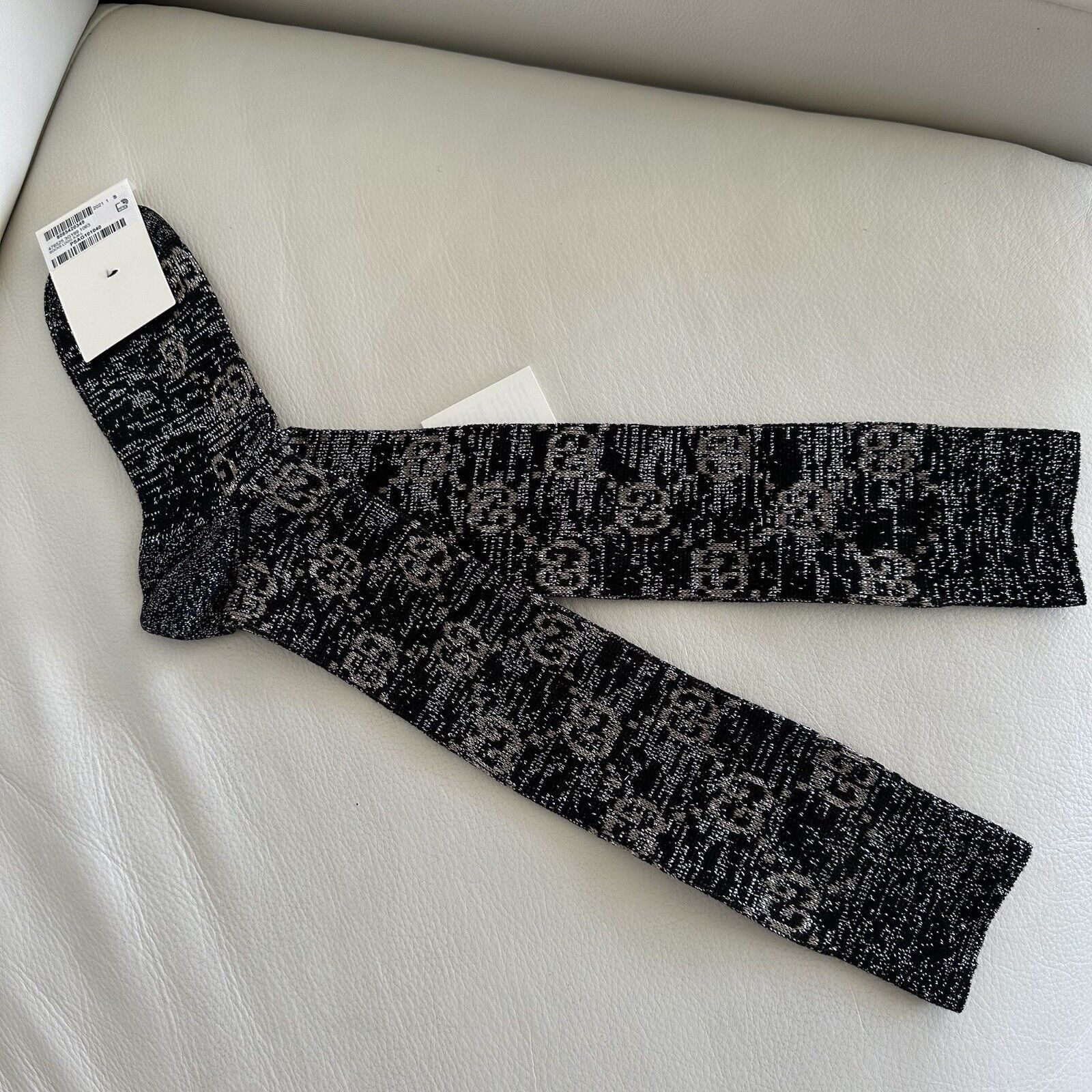 Gucci NEW GUCCI SOCKS LUREX BLACK SILVER GG PRINT LOGO Knee Sz S Size ONE SIZE - 5 Thumbnail
