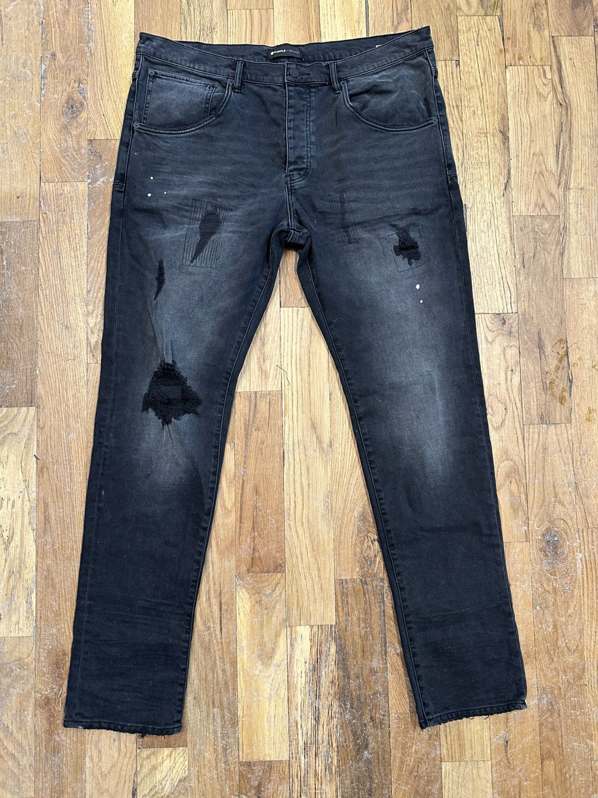 Purple Brand Purple Brand Knee Hole Patched Faded Black Denim Jeans Sz 40 Size US 40 / EU 56 - 1 Thumbnail