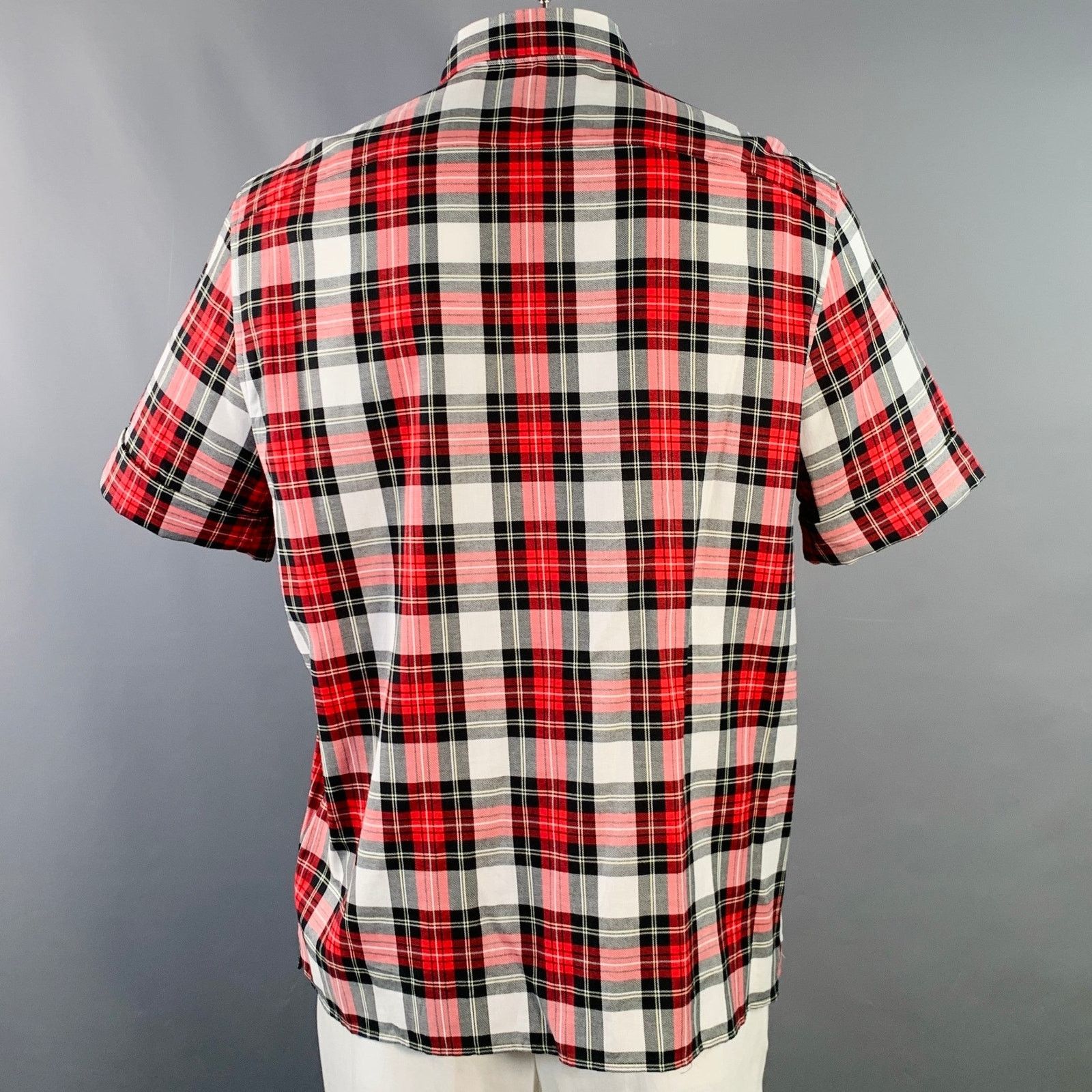 Neil Barrett NEIL BARRETT Red Black White Plaid Cotton Short Sleeve Shirt Size US XL / EU 56 / 4 - 4 Thumbnail