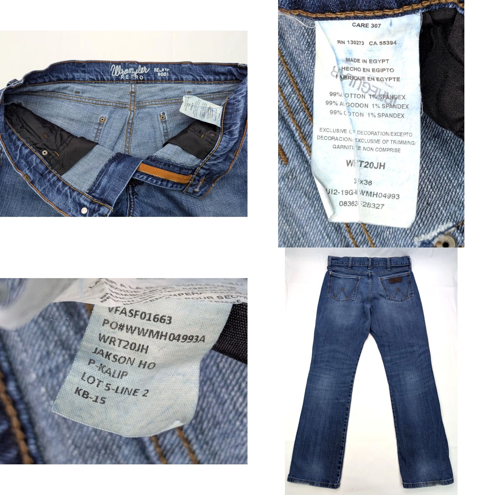 Wrangler VINTAGE Wrangler Retro Relaxed Boot Cut Western Jeans Men 35x35 Blue Denim Cotton Spandex 5-Pocket WRT20JH Mens Boots/ Cowboy style 90s/00s Size US 35 - 8 Thumbnail