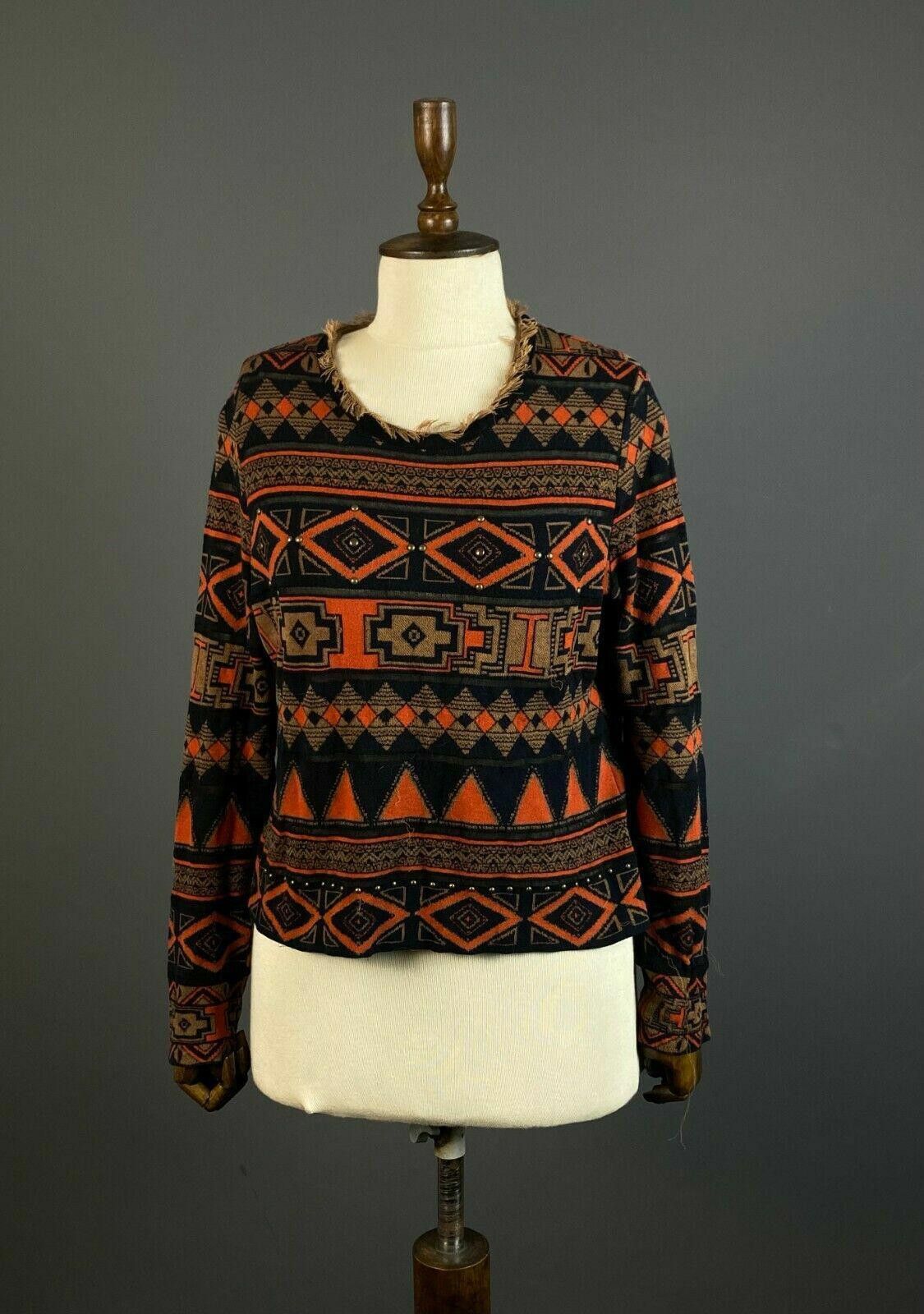 Designer Marc Cain Black Red Geometric Aztec Sweater Size 4 Size S / US 4 / IT 40 - 1 Thumbnail