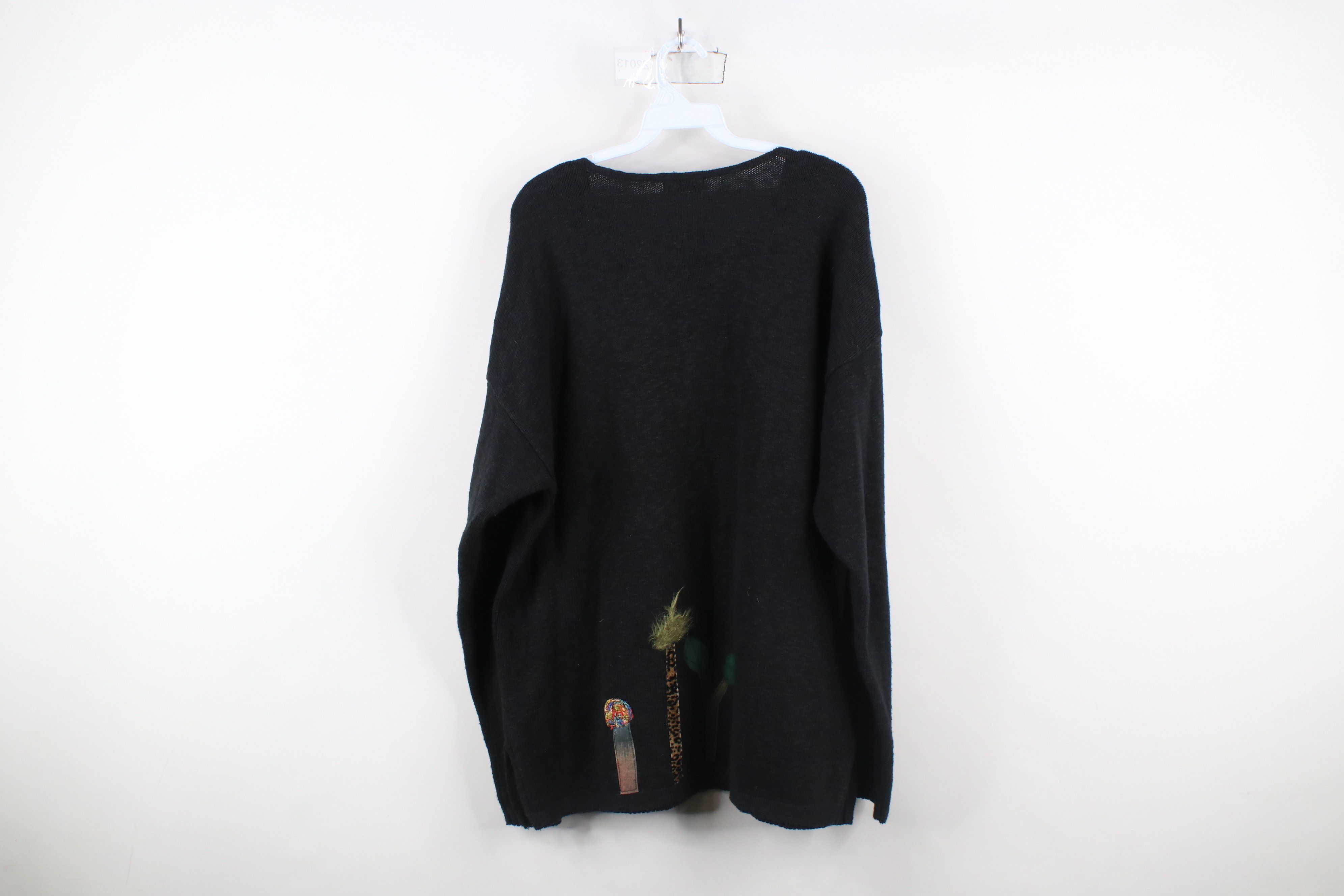 Vintage Vintage 90s Lagenlook Art Tree Birdhouse Knit Sweater Black Size XXL / US 16-18 / IT 52-54 - 12 Thumbnail