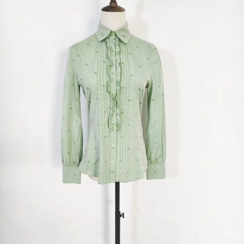 Burberry Burberry Green Cotton Embroidered Long Sleeve Shirt Size M / US 6-8 / IT 42-44 - 1 Thumbnail