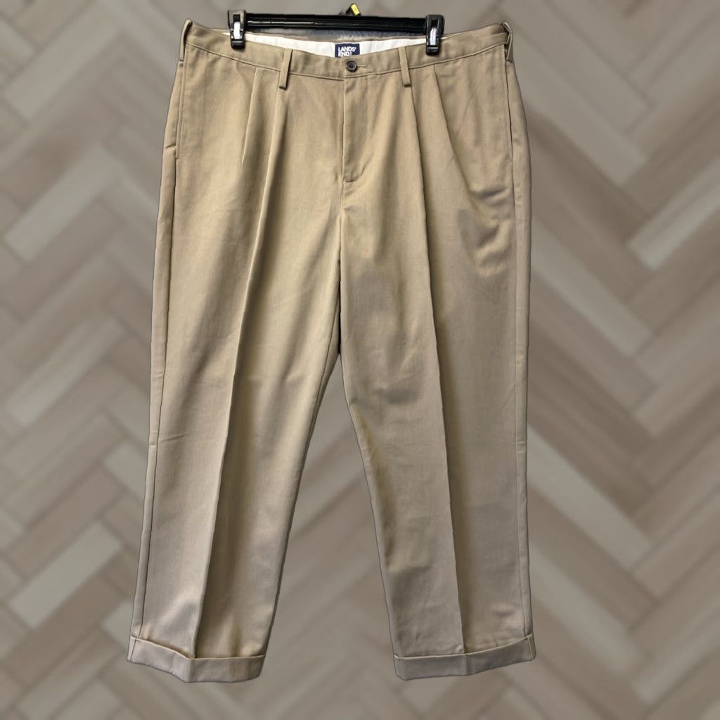 Lands' End Lands' End Men's Chino Pants 34x32 Tan Khaki Pleated Front /0661 Pants Shirt? Size US 34 / EU 50 - 1 Thumbnail