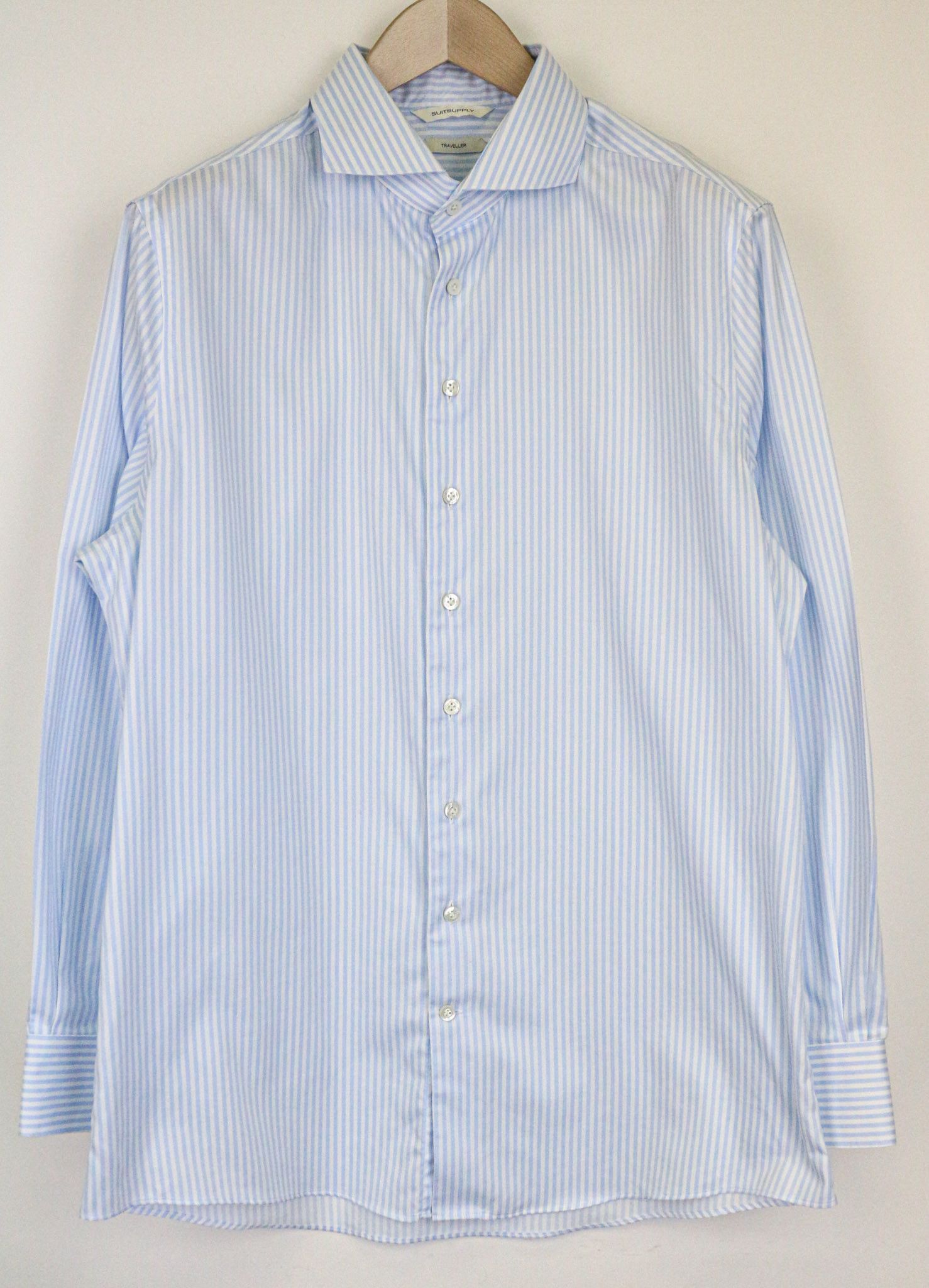 Suitsupply TRAVELLER 43 Extra Slim Blue Cotton Stripes Shirt 76363 Size 44R - 1 Thumbnail
