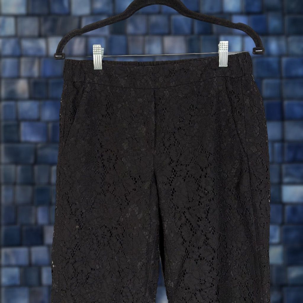 J.Crew J.CREW Pants Womens 4 Black Floral Lace Cropped Tapered Pull On Lined Dressy Size 27" / US 4 / IT 40 - 1 Thumbnail