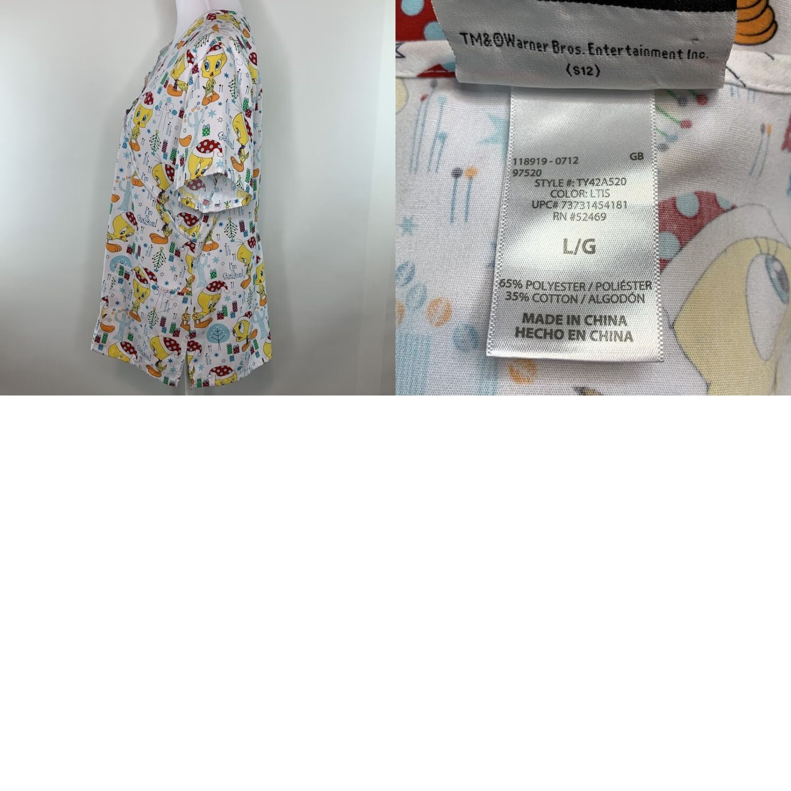 Vintage Looney Tunes Christmas Scrub Top Tweedie Bird Size L Womens Size L / US 10 / IT 46 - 8 Thumbnail