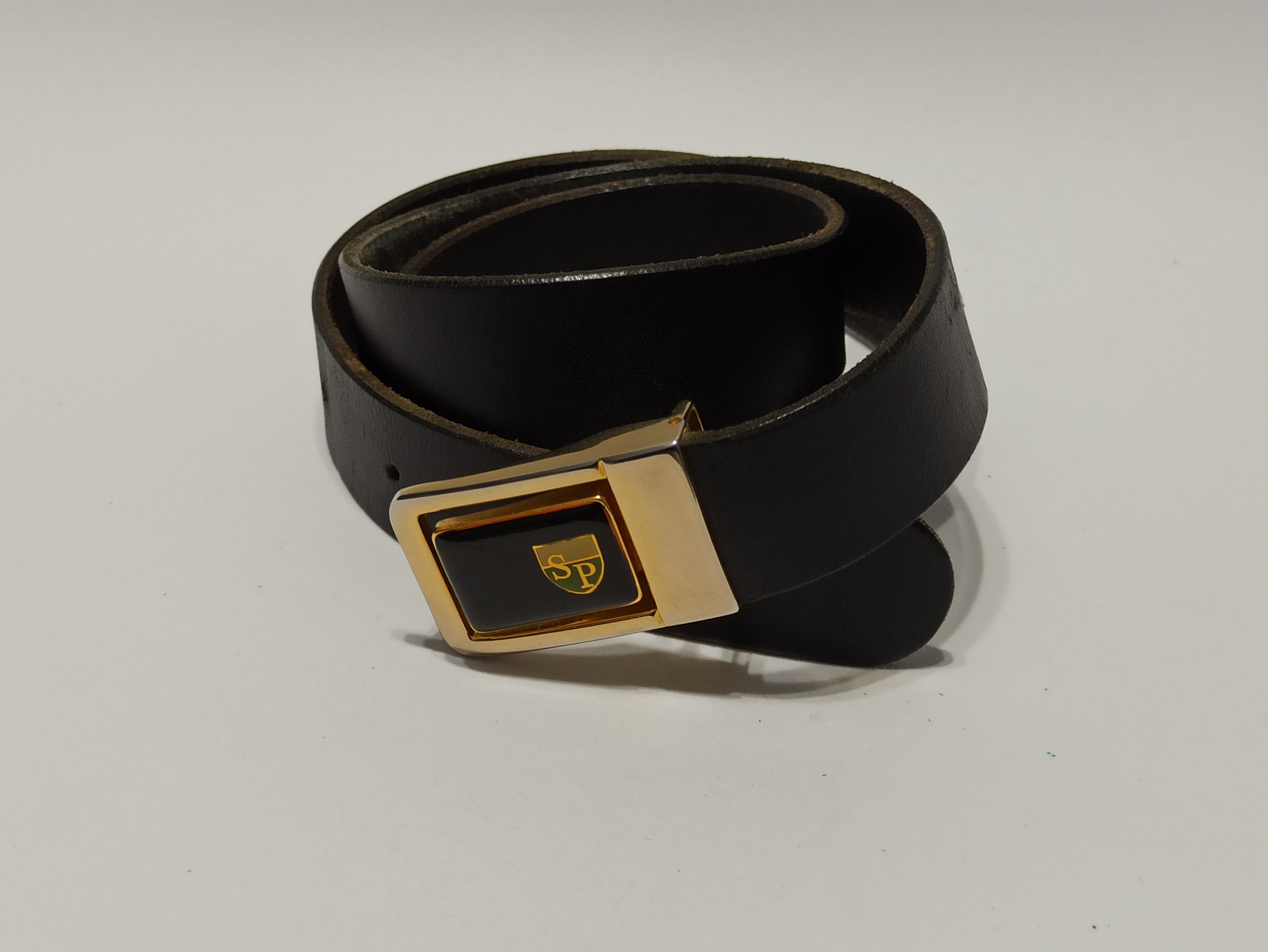 Designer × Leather × Vintage Sporrong Vintage Black Leather Belt with Gold-Toned Buckle Size ONE SIZE - 6 Thumbnail
