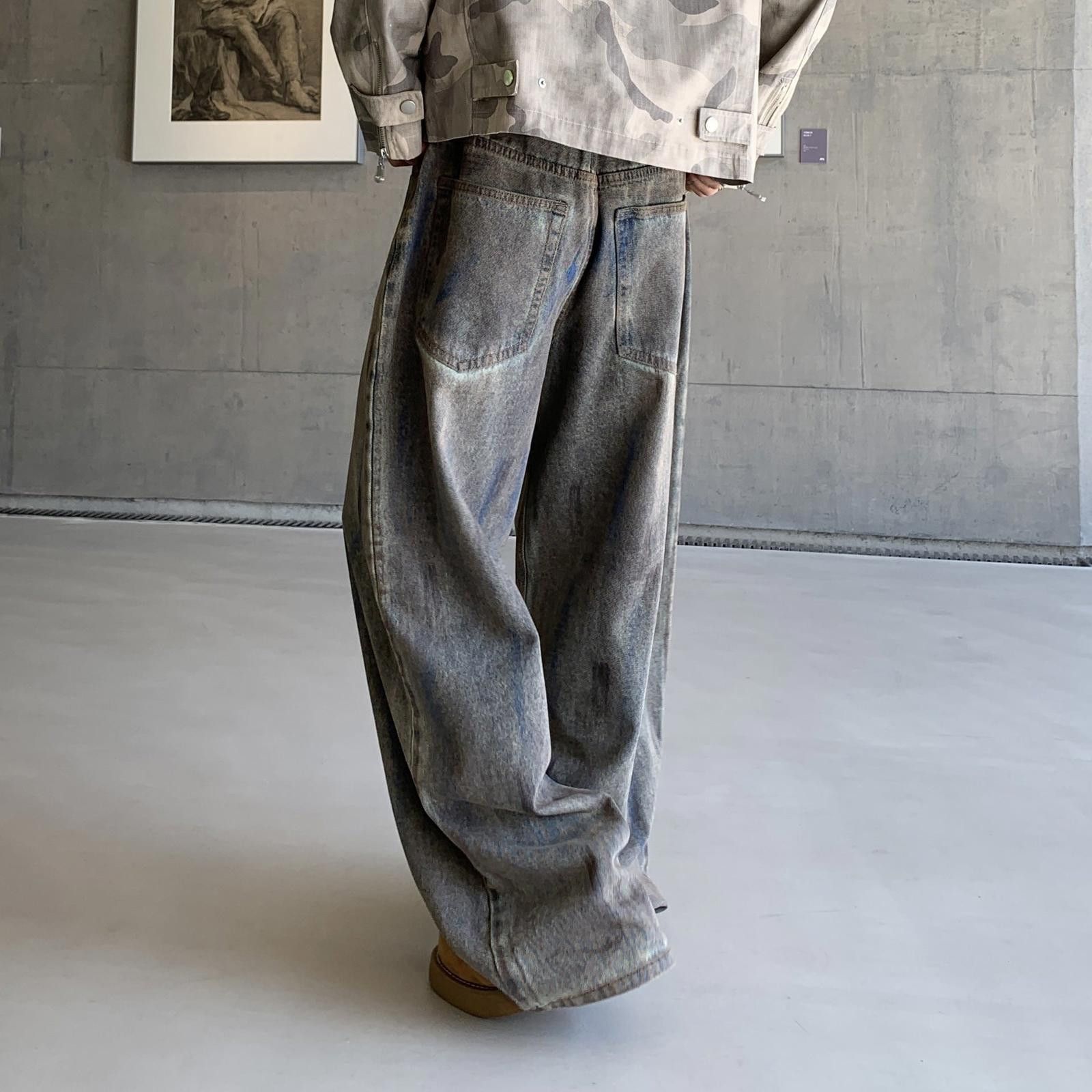 Gray Wide Leg Denim Jeans, Baggy Casual Jeans