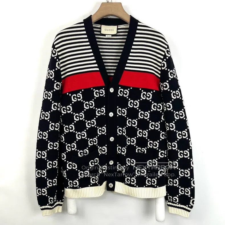 Gucci Gucci Full-print stitched striped cardigan coat Size L / US 10 / IT 46 - 1 Thumbnail