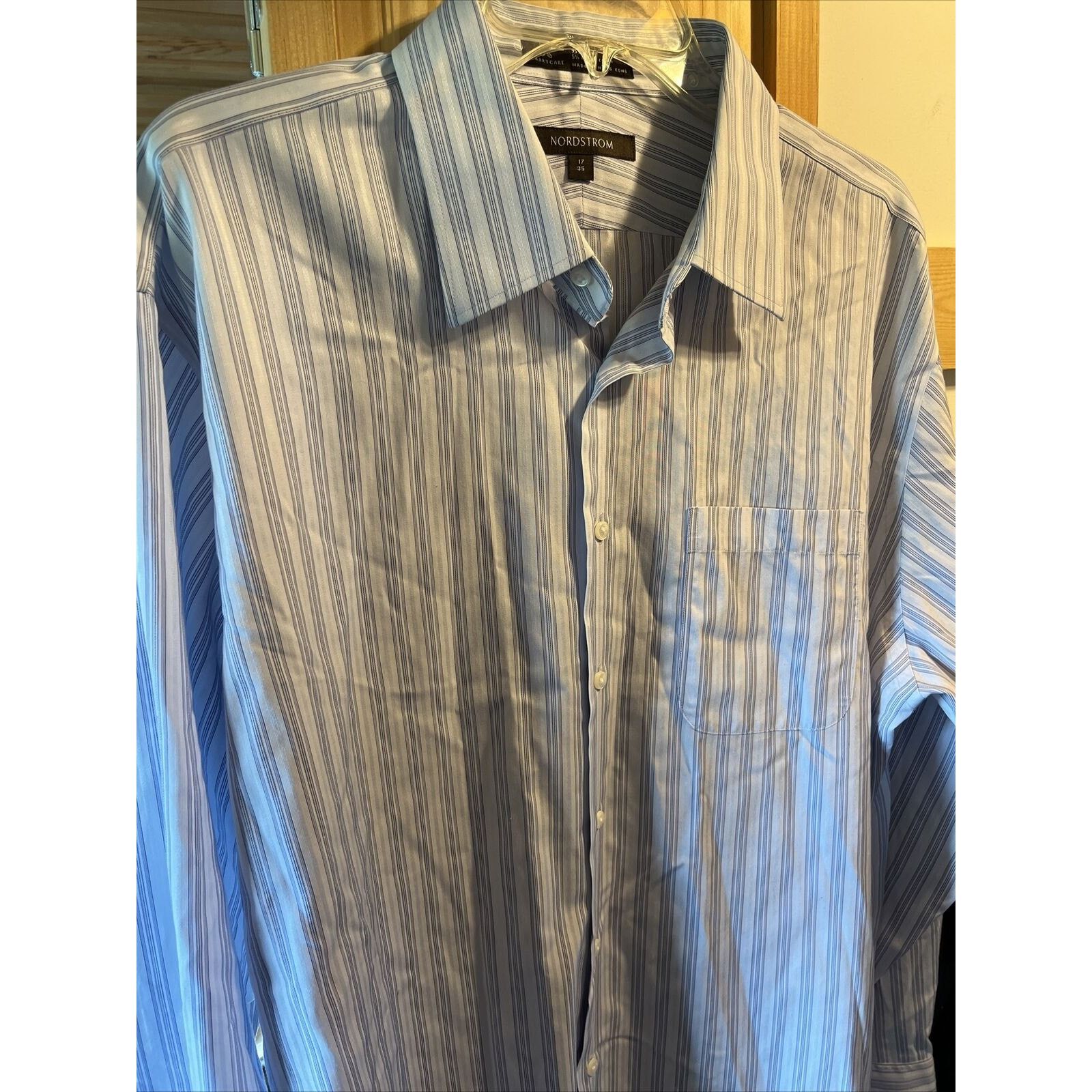 Nordstrom Nordstrom Men’s 17 35 Blue Grey Striped Button Cotton Shirt Size US XXL / EU 58 / 5 - 5 Thumbnail