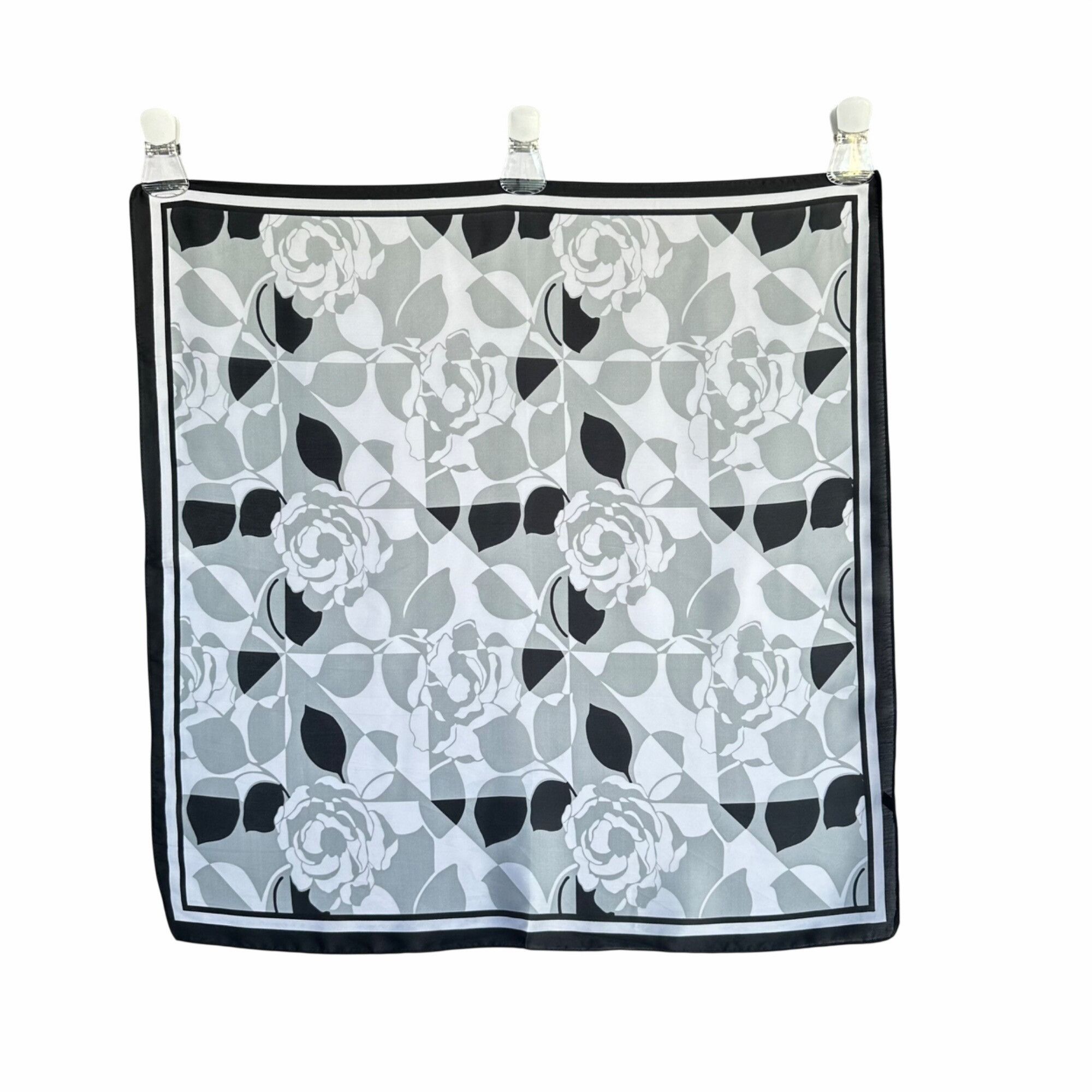 Other Elegant Bandana Square Scarf Vintage White Gray Geometric Fl Size ONE SIZE - 3 Thumbnail