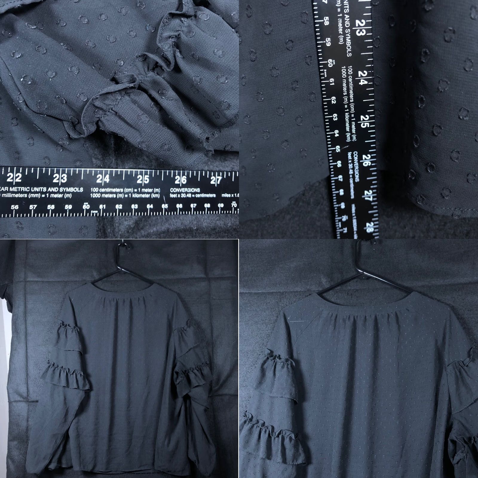 Ann Taylor LOFT Womens Blouse Black Key Hole Front Lined Ruffle Long Sleeves XL Size XL / US 12-14 / IT 48-50 - 8 Thumbnail