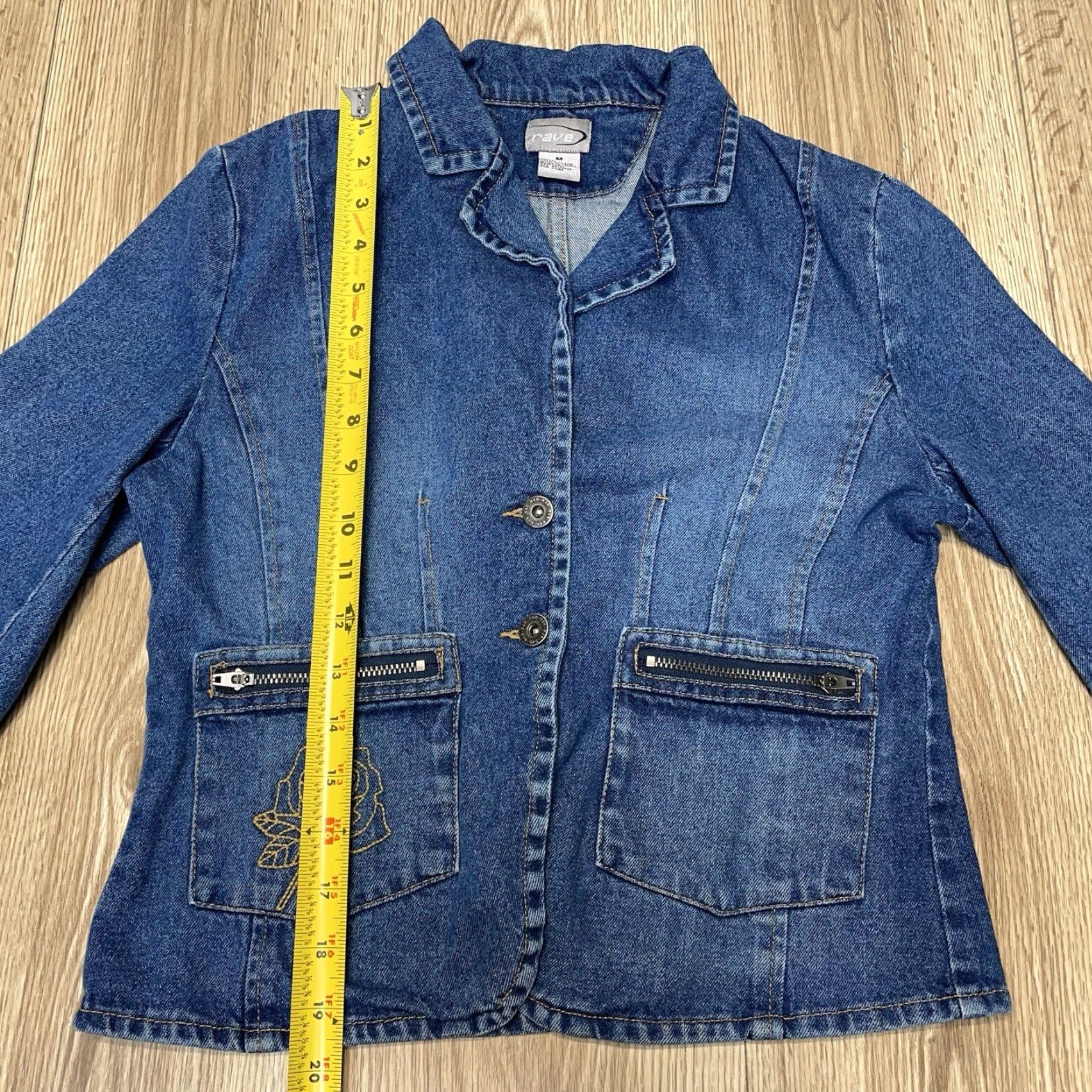 Vintage VINTAGE Rave Denim Jacket Women Medium Blue Embroidered 90s Basic Jean Outerwear Size 32" / US 10 / IT 46 - 3 Thumbnail