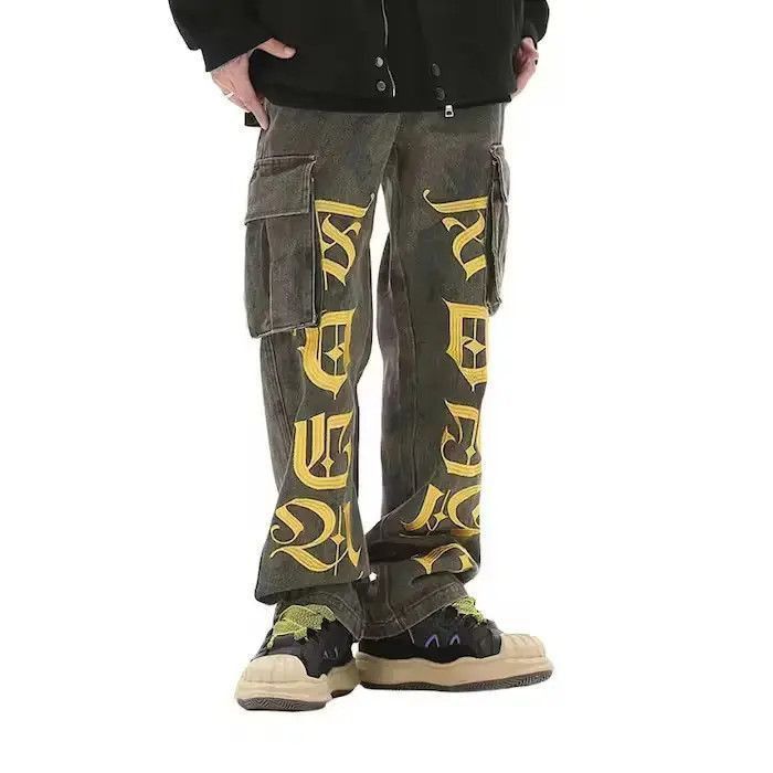 Japanese Brand Letters Cargo Stacked Denim Jeans Size US 32 / EU 48 - 5 Thumbnail