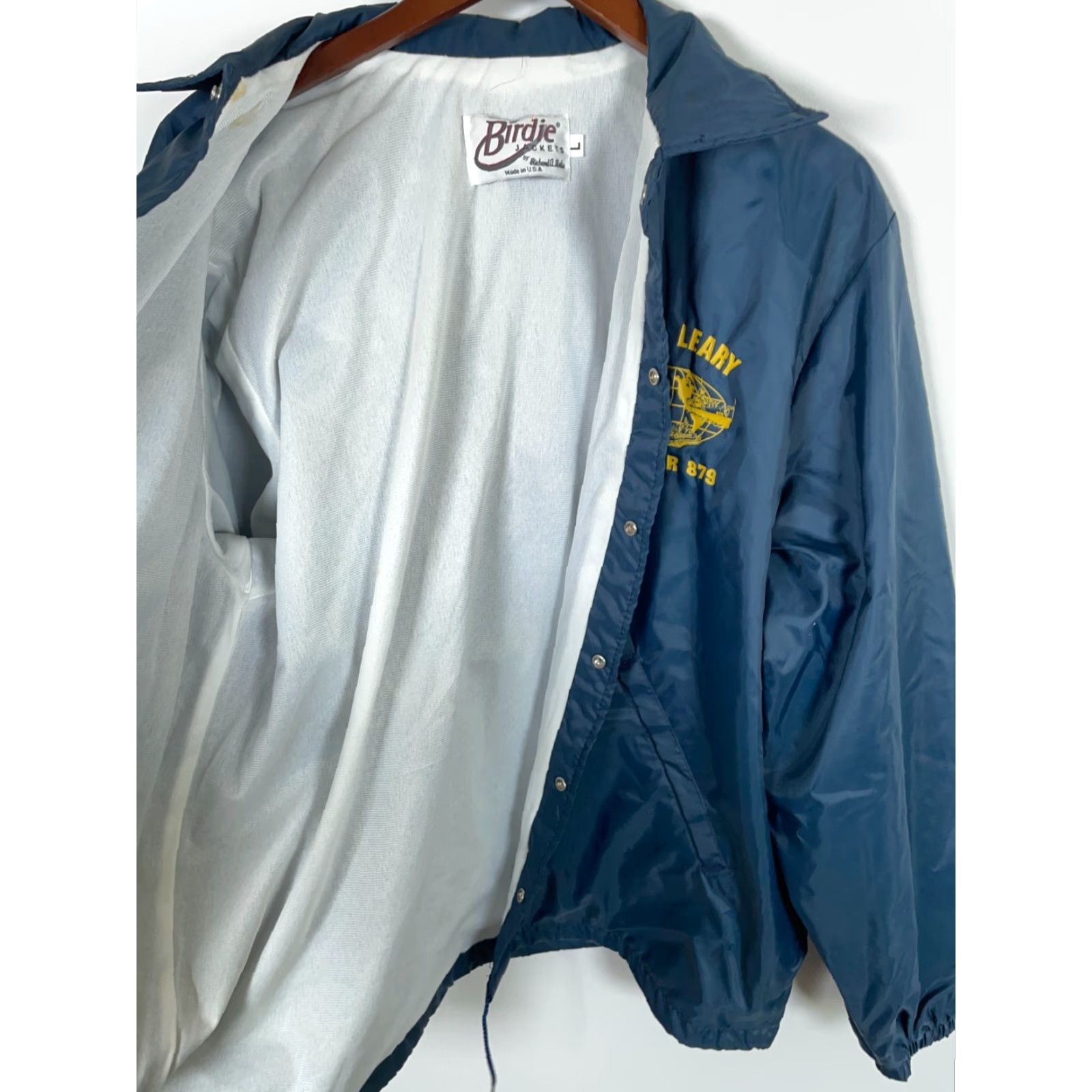 Vintage Vintage Yes Birdie Leary USS Windbreaker Jacket Men's Large Blue Snap Button Navy Patch? Size US L / EU 52-54 / 3 - 4 Thumbnail