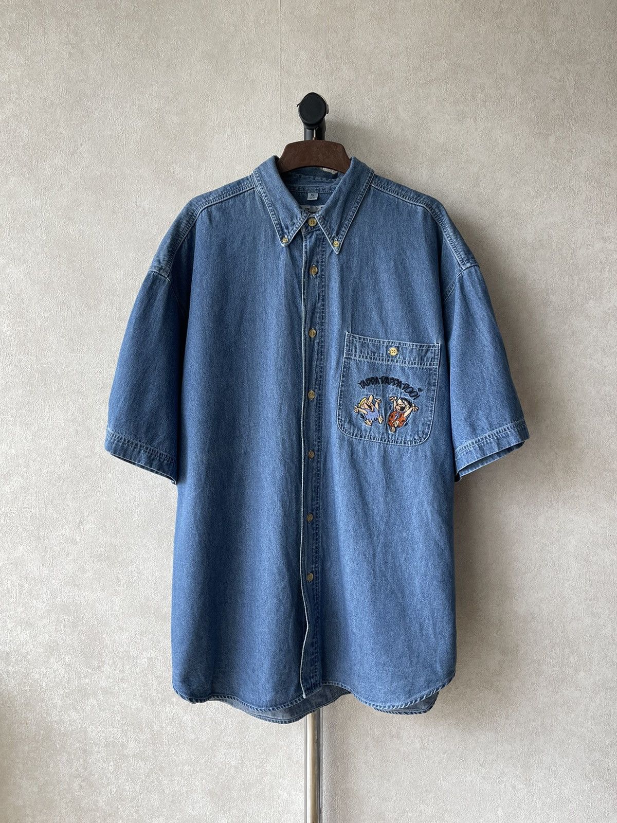 Warner Bros 90s Vintage Flintstones Embroidery Button Up Denim Shirt Size US XL / EU 56 / 4 - 1 Thumbnail