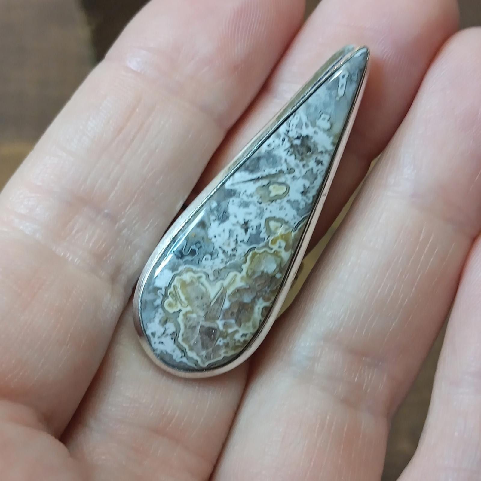 Designer Elegant Teardrop Mexican Lace Agate Stone Ring Size ONE SIZE - 5 Thumbnail
