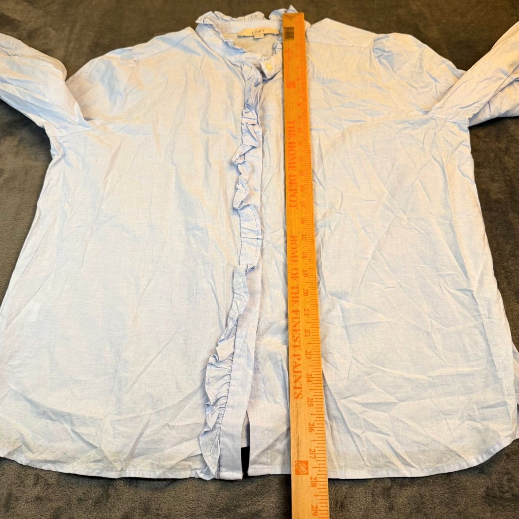 Loft LOFT Blouse Womens XL Light Blue Cotton Button Down Ruffle Trim Classic Shirt Small Details: Button, Collared, Long Sleeve, All Seasons, Workwear Size XL / US 12-14 / IT 48-50 - 7 Thumbnail