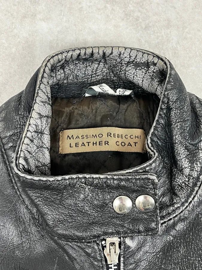 Vintage 2000s Massimo Rebecchi Biker Black Eroded Leather Jacket Size US S / EU 44-46 / 1 - 8 Thumbnail