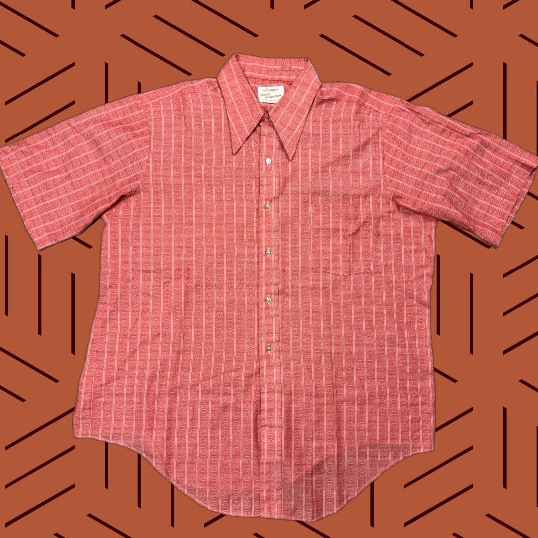 Vintage VTG 70S ARRROW KENT COLLECTION ABSTRACT DISCO MOD SHIRT DAGGER COLLAR SZ 17 MENS Size US L / EU 52-54 / 3 - 1 Thumbnail