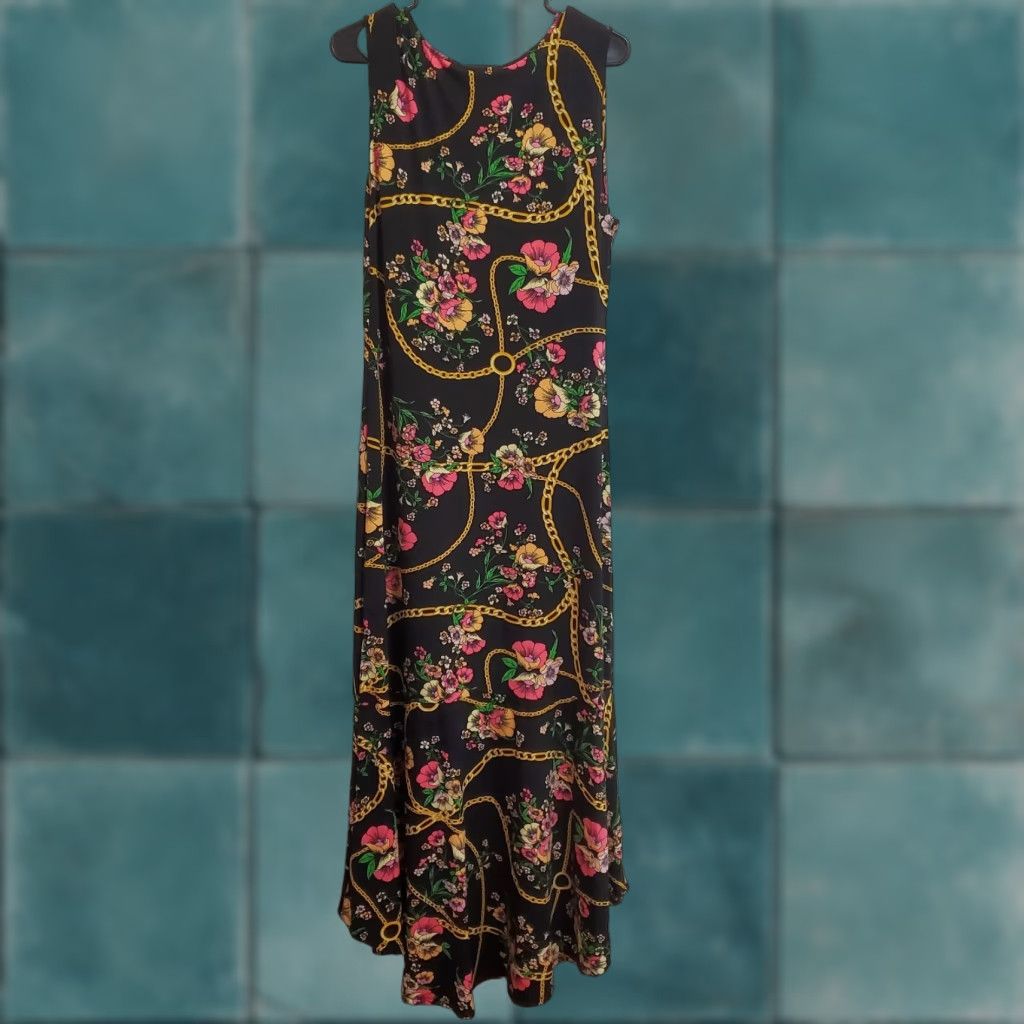Vintage VINTAGE Thalia Sodi Maxi Dress Women L Black Sleeveless Floral Chain Print Stretch Size L / US 10 / IT 46 - 1 Thumbnail