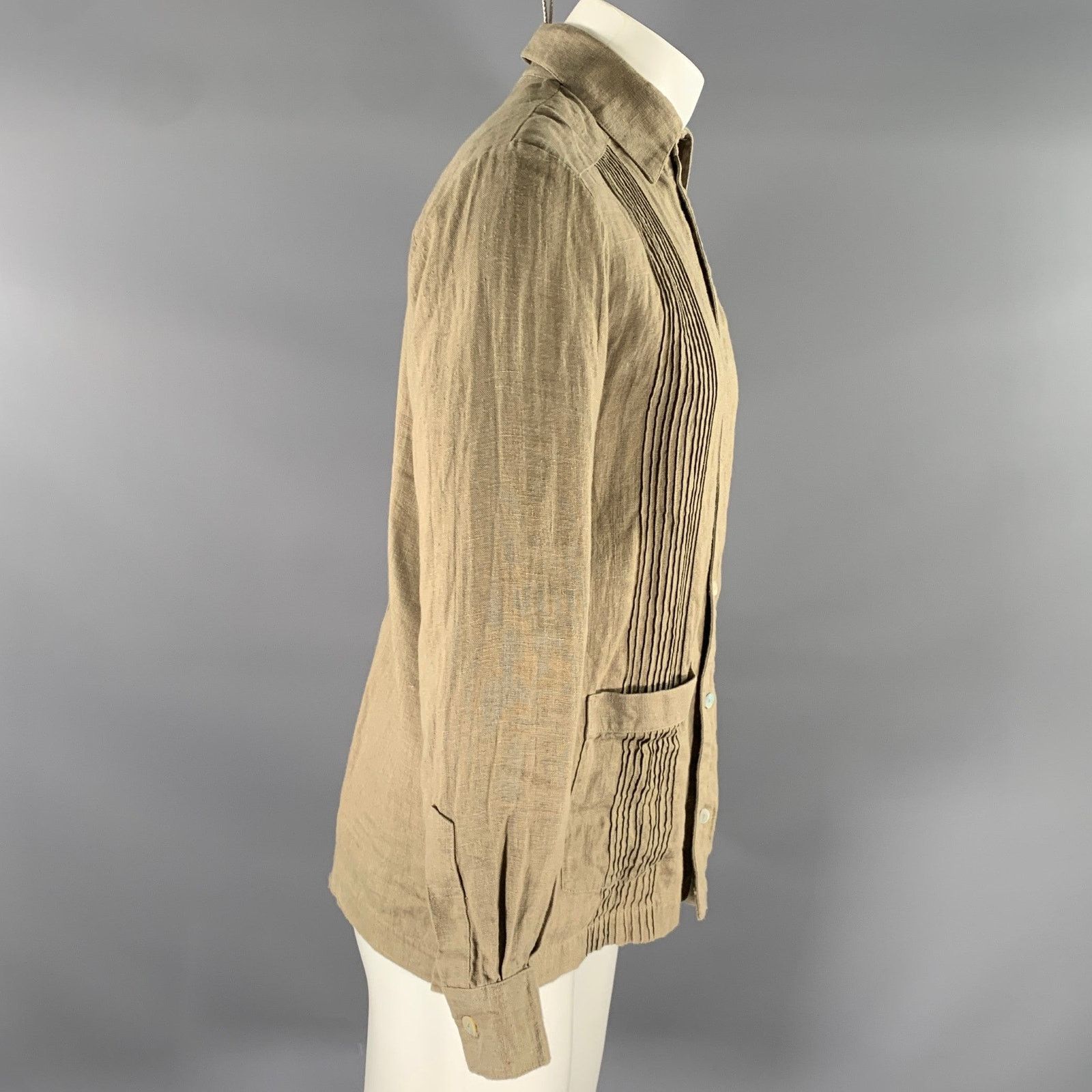 Other CARMEN RION S Green Olive Pleated Linen Long Sleeve Shirt Size US S / EU 44-46 / 1 - 2 Thumbnail