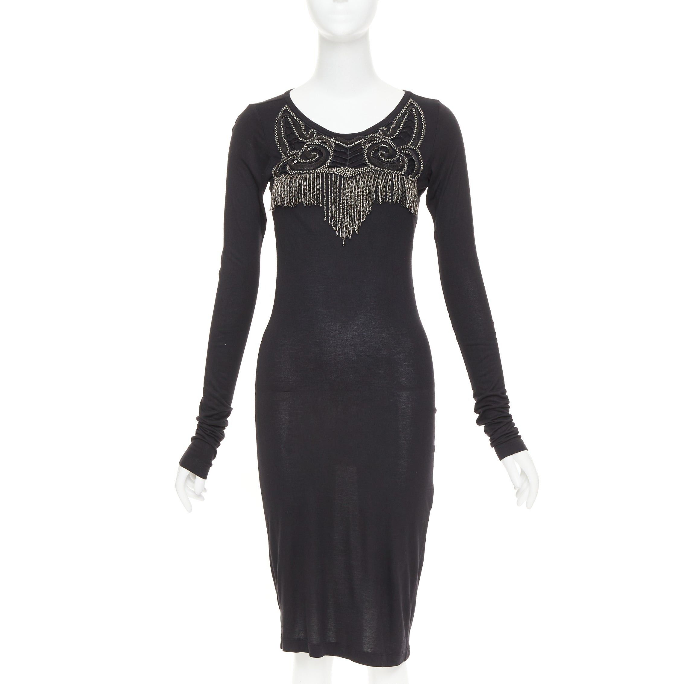 Givenchy GIVENCHY black silver crystal chain fringe embellished modal dress XS Size S / US 4 / IT 40 - 1 Thumbnail