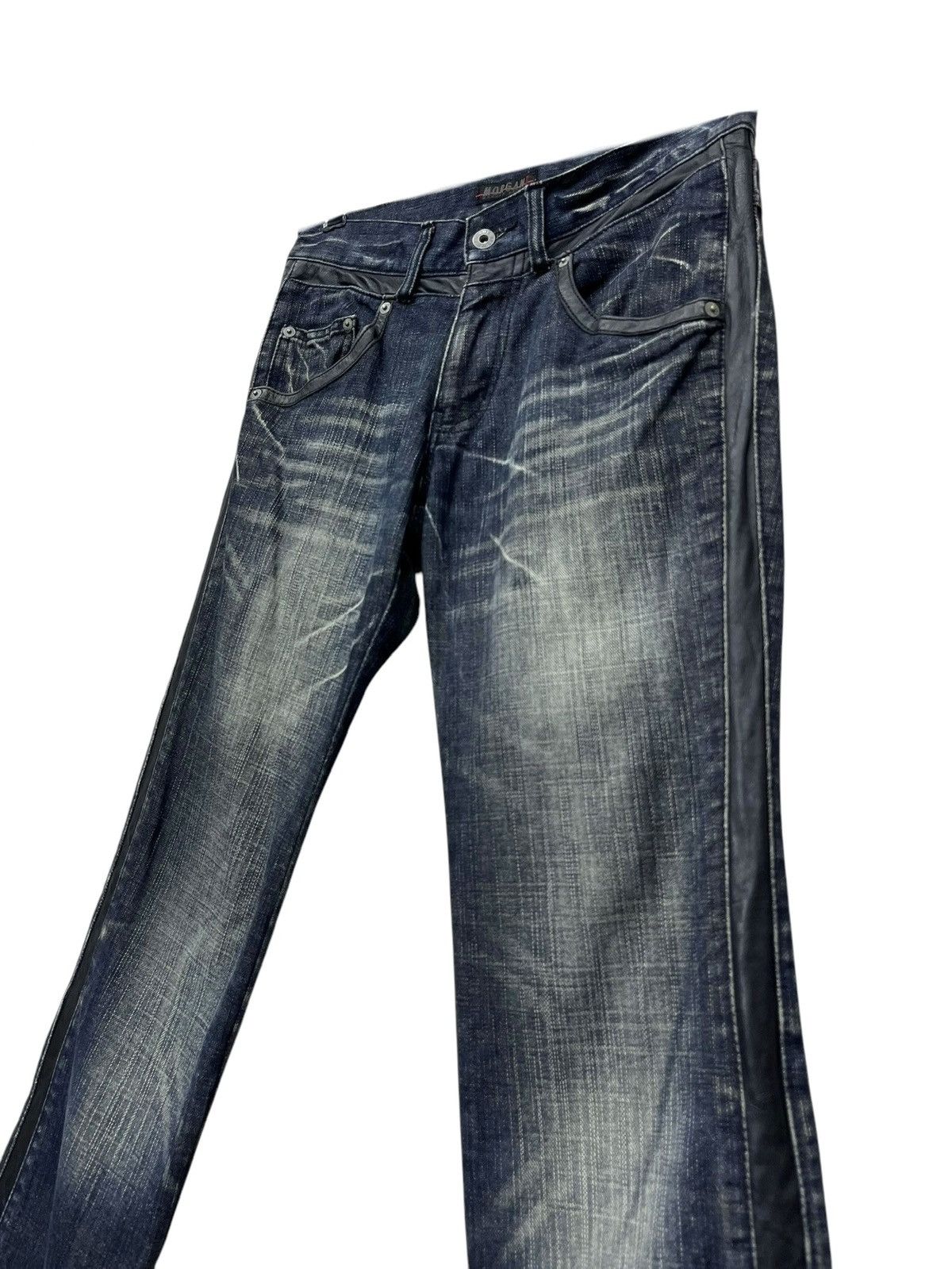 Morgan Homme 🔥VIntage MORGAN HOMME Side Seam Leather Mudwash Flare Denim Size US 30 / EU 46 - 6 Thumbnail