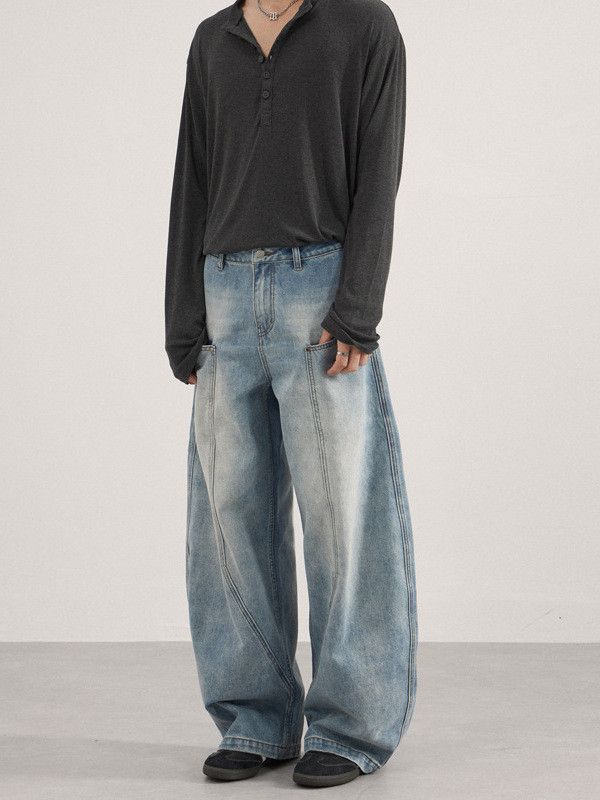 Japanese Brand American retro distressed washed patchwork curved jeans Size US 32 / EU 48 - 2 Thumbnail