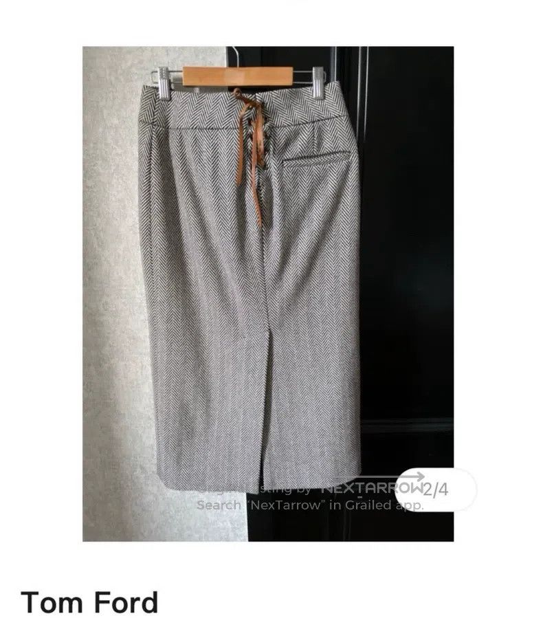 Tom Ford Tom Ford Leather belt herringbone wool half-skirt Size 25" / US 0 / IT 36 - 4 Thumbnail
