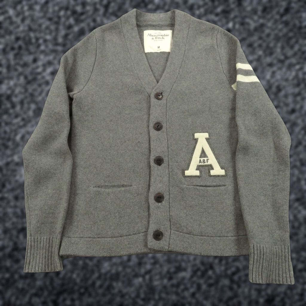 Abercrombie & Fitch Abercrombie & Fitch Sweater Mens Medium Grey Varsity Collegiate Cardigan Preppy Size US M / EU 48-50 / 2 - 1 Thumbnail